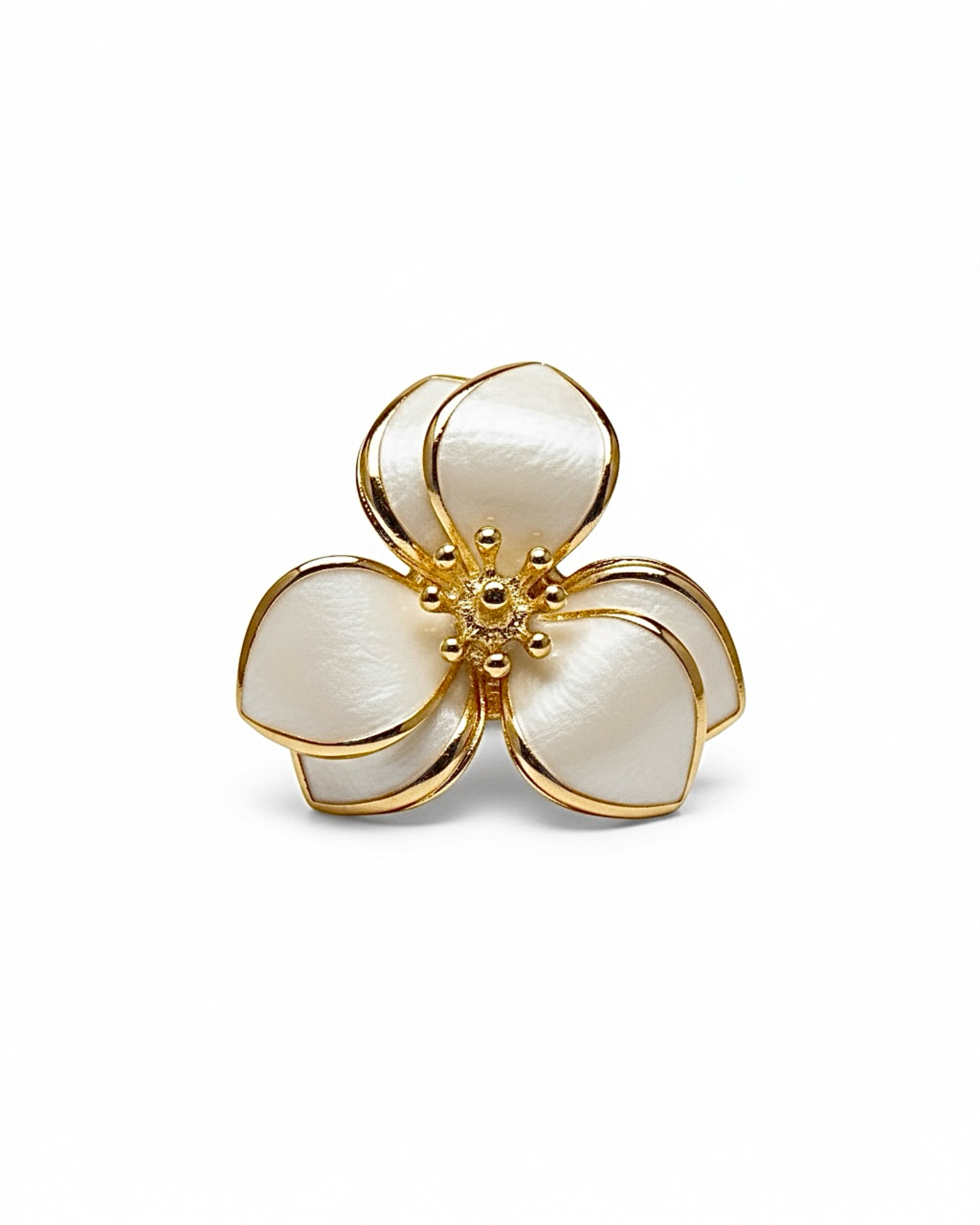 White Flower Ring in Gold-Plated Silver