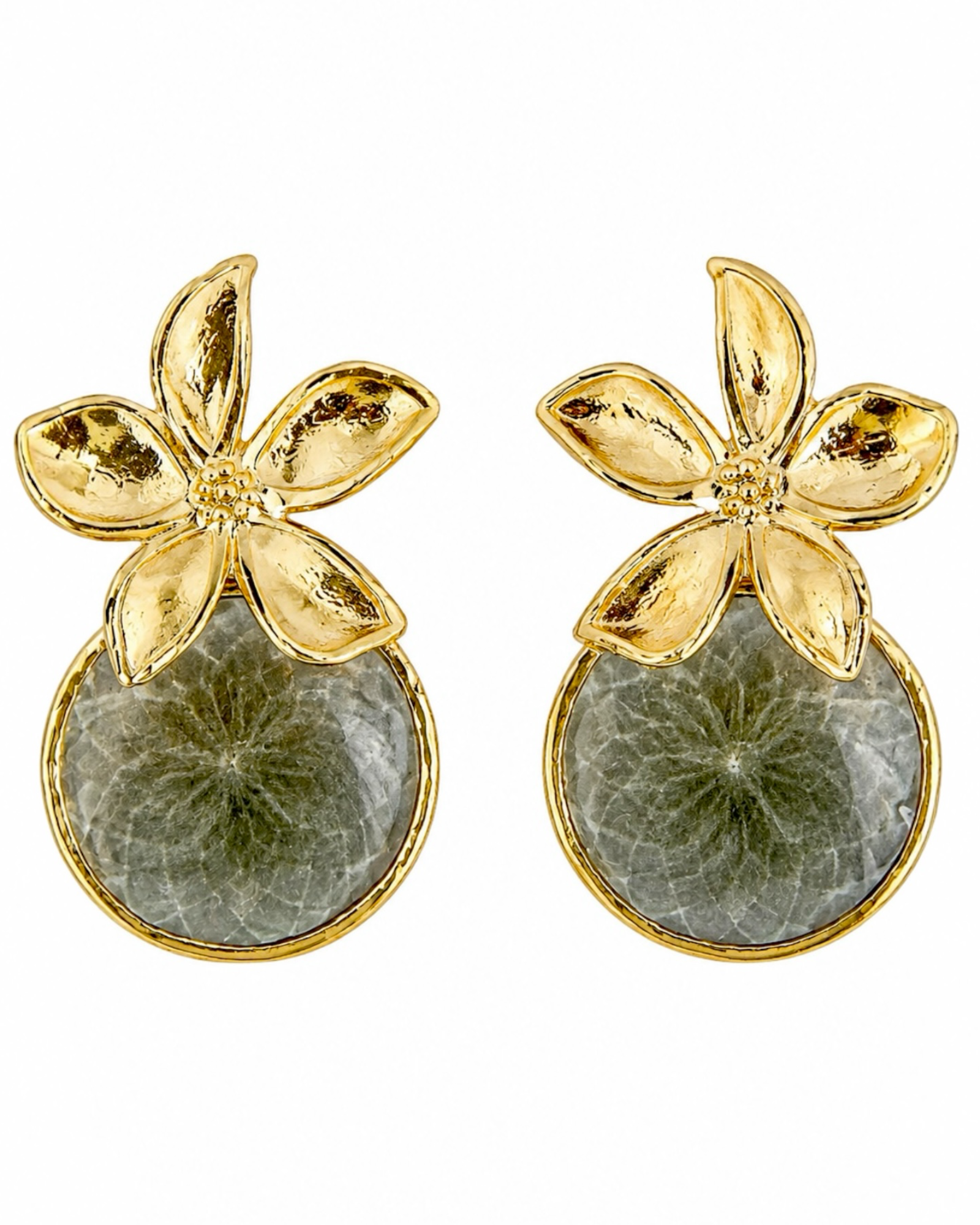 Flower Earrings in Smoky Gray Gold Plated Silver