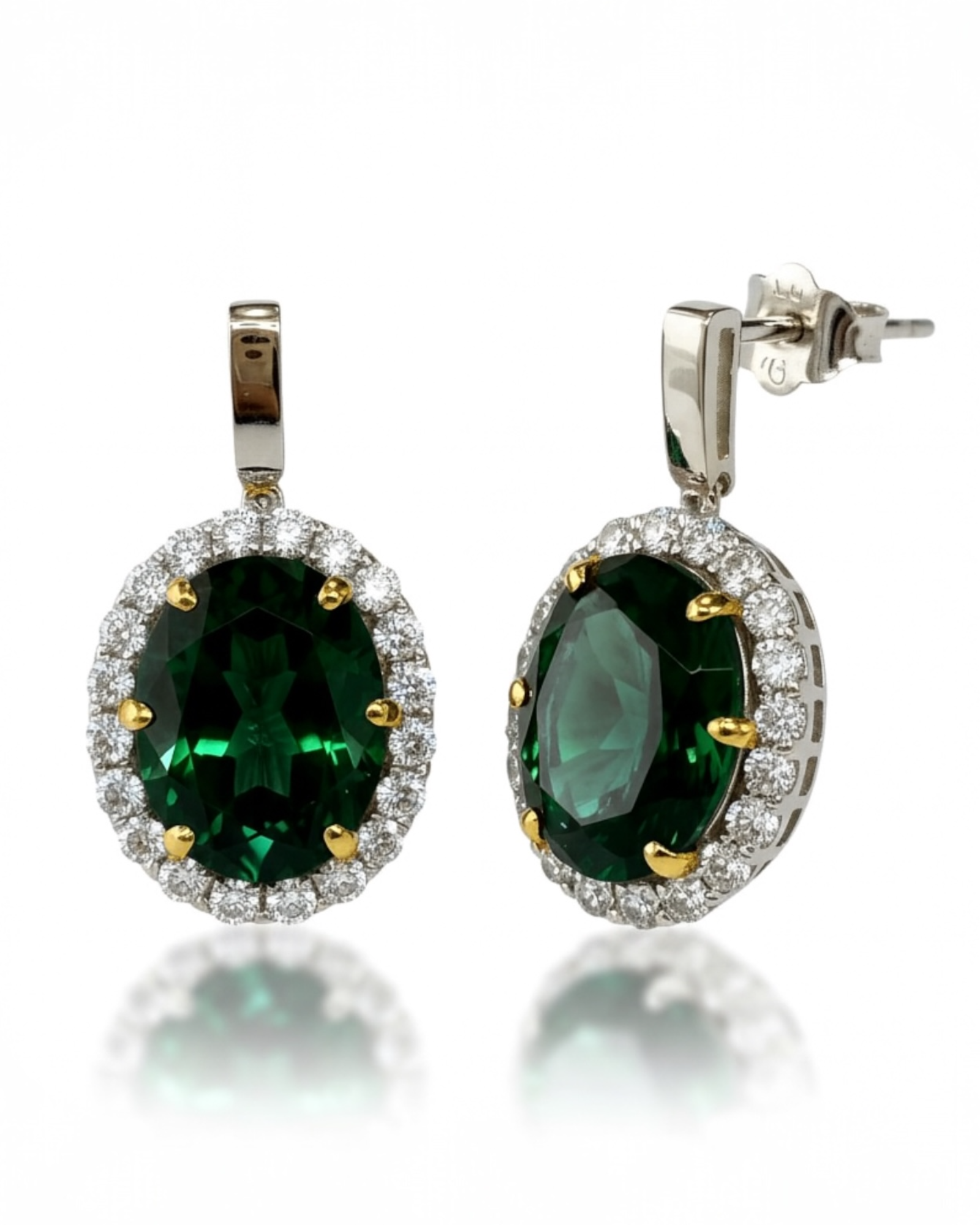 Brincos Lady Di Verdes em Prata e Ouro