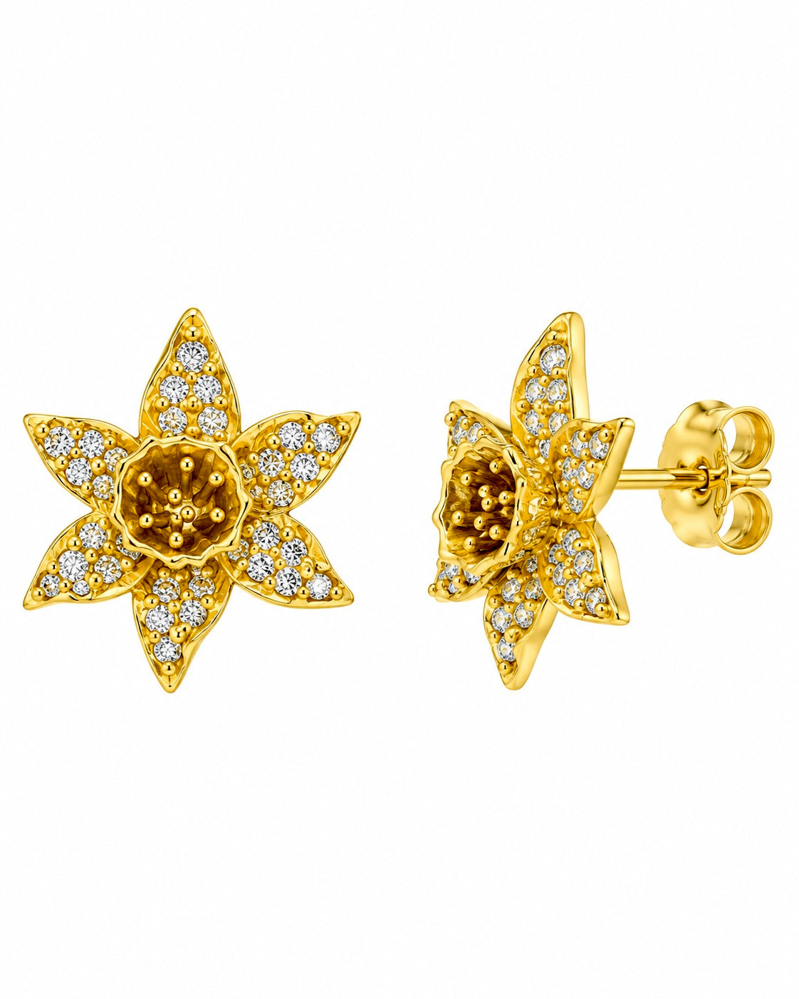 Brincos Flor Estrela com Zircónias em Ouro Amarelo