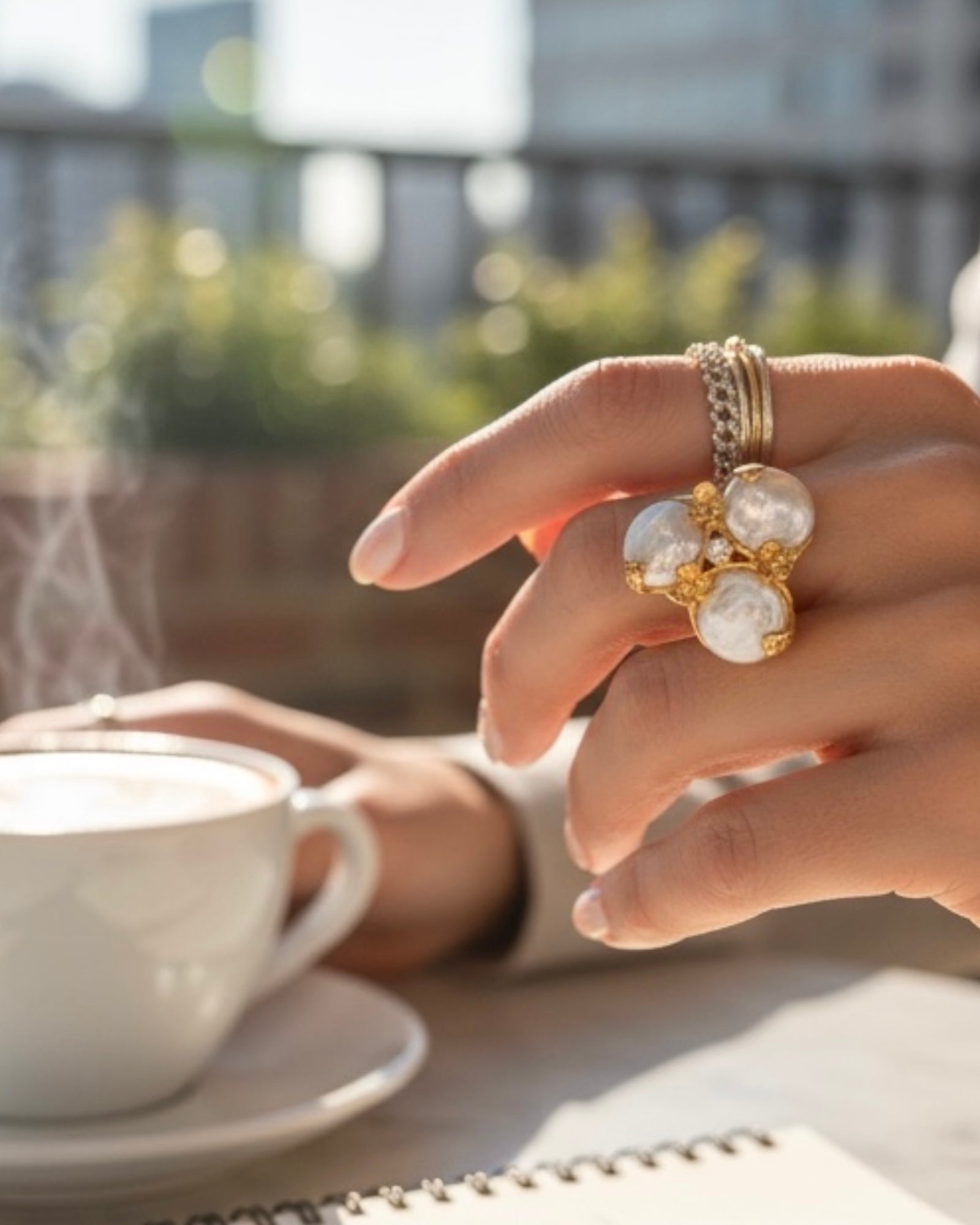 Ring with Baroque Pearl in Gold-Plated Silver