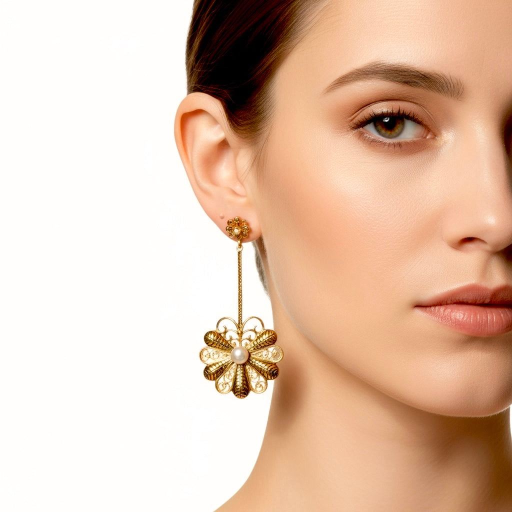 Filigree Flower Earrings in Gold-Plated Silver