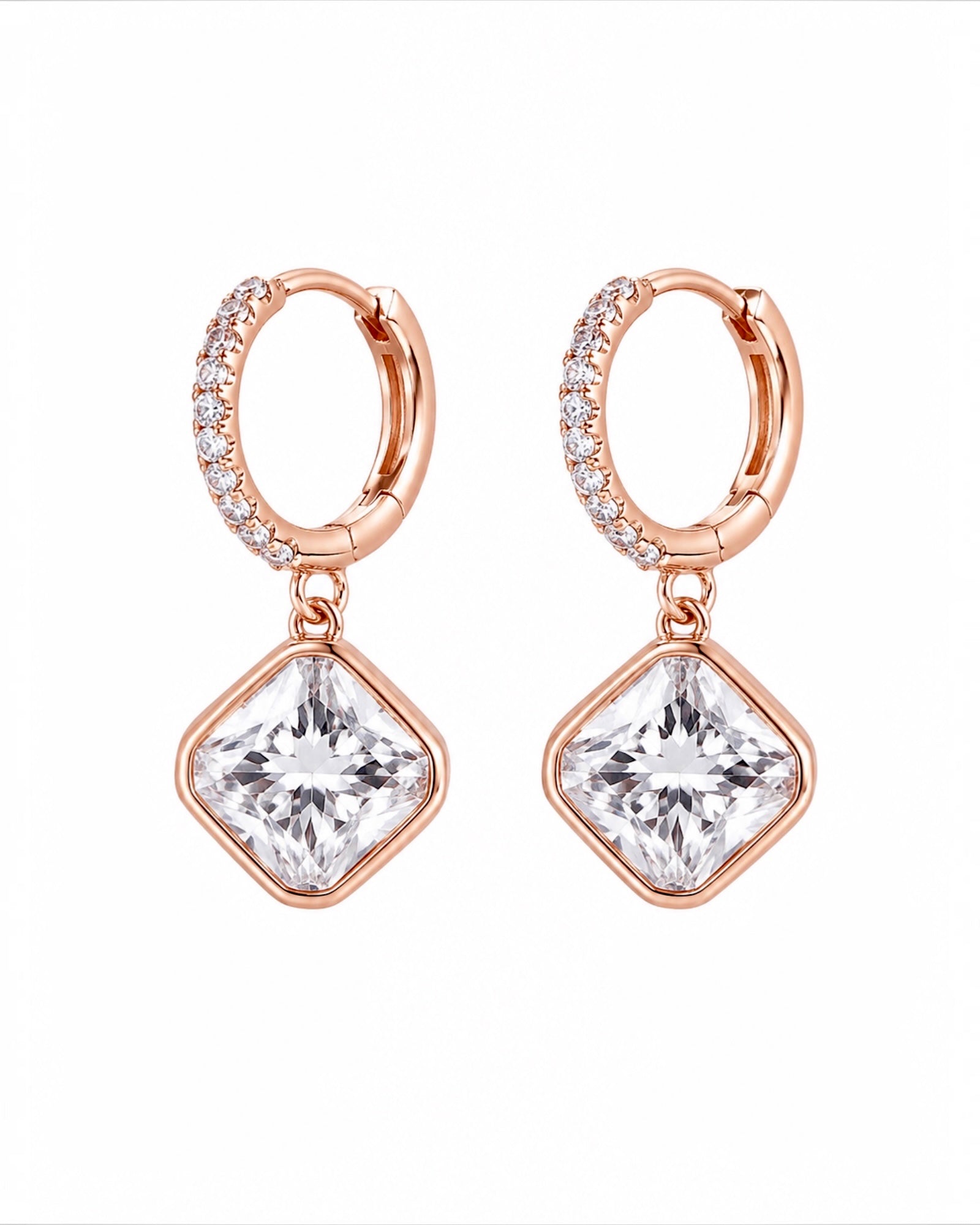 Sparkling Rose Silver Hoop Earrings