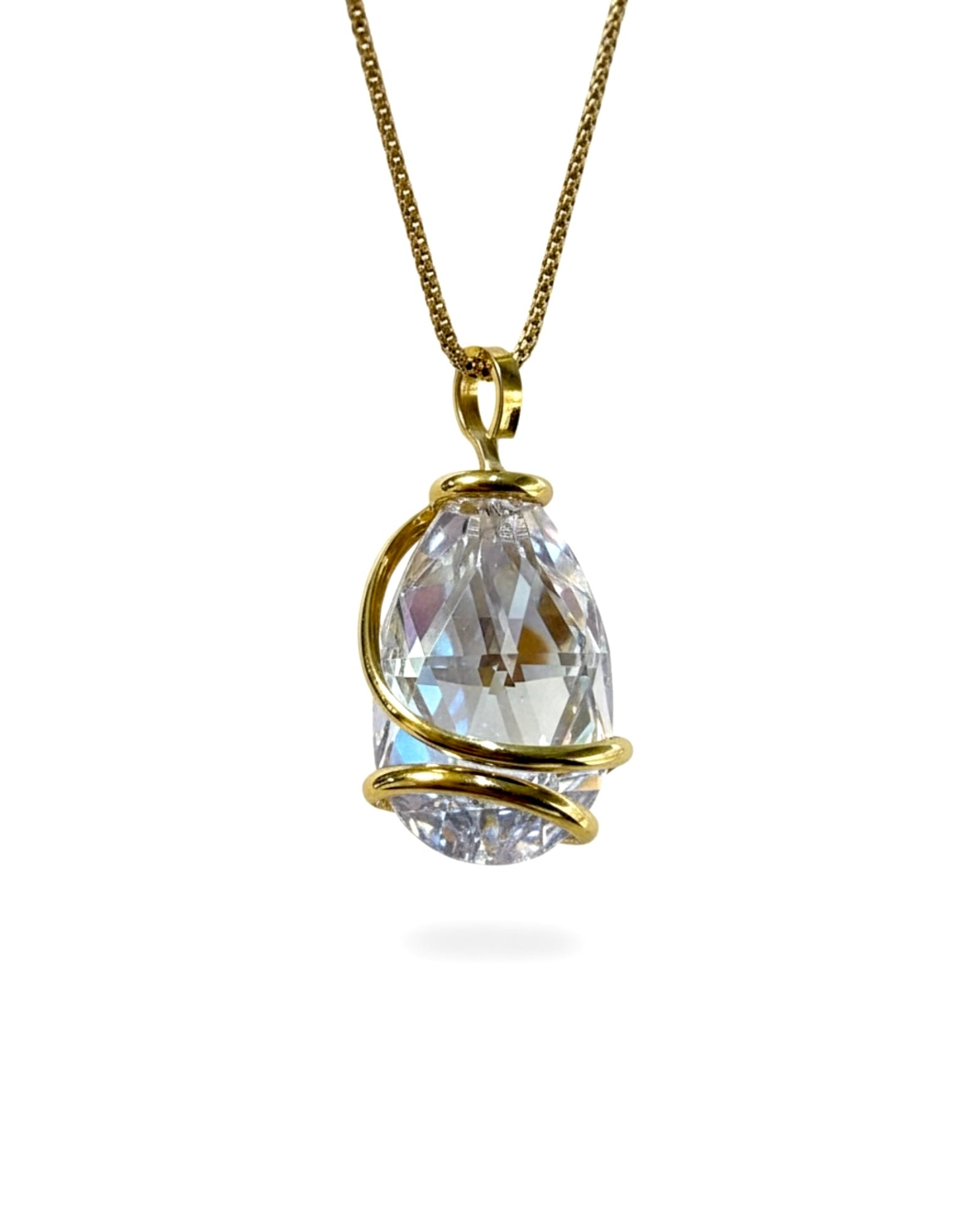 Colar Cristal em Prata Dourada