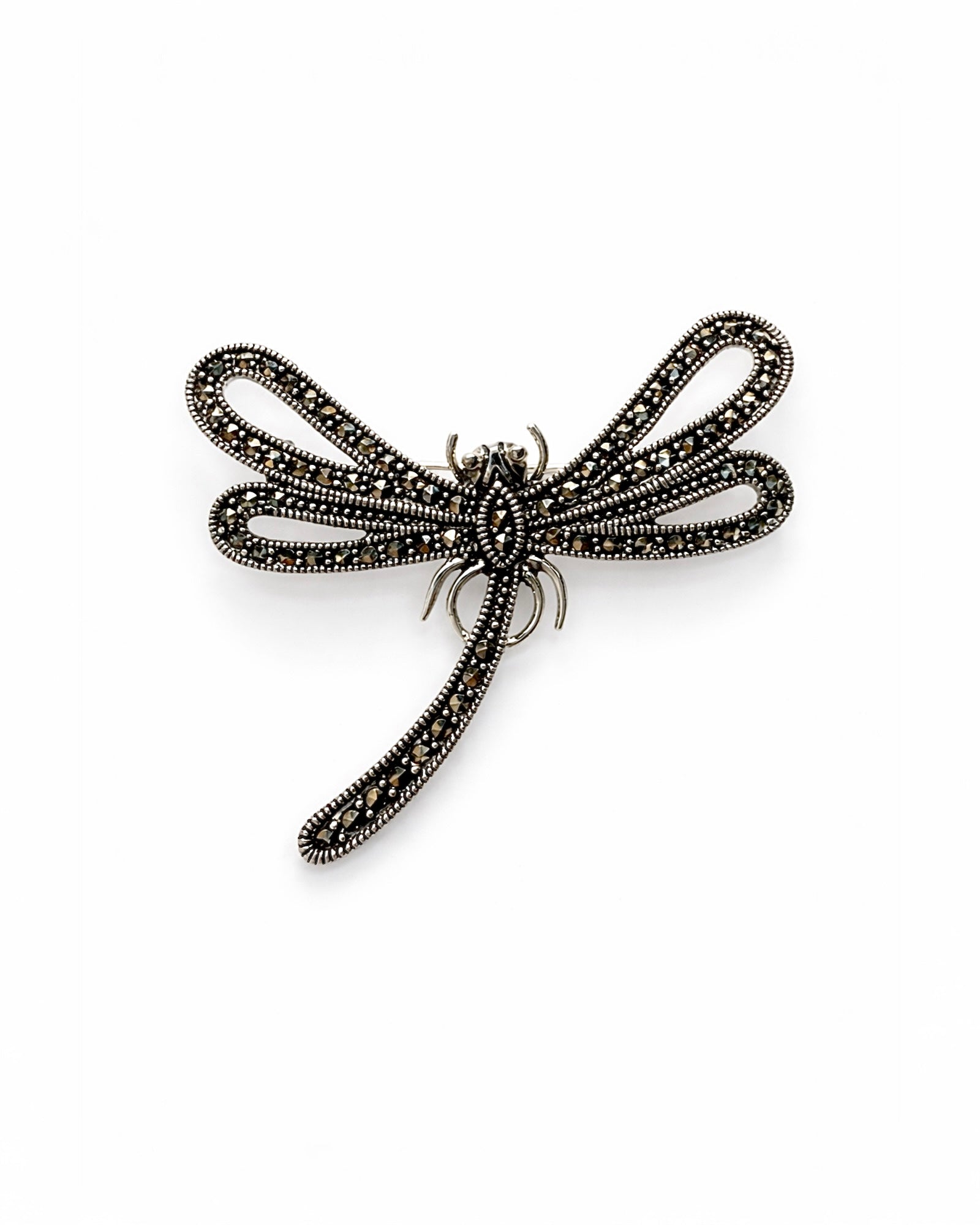 Butterfly pin with marcasite in silver.