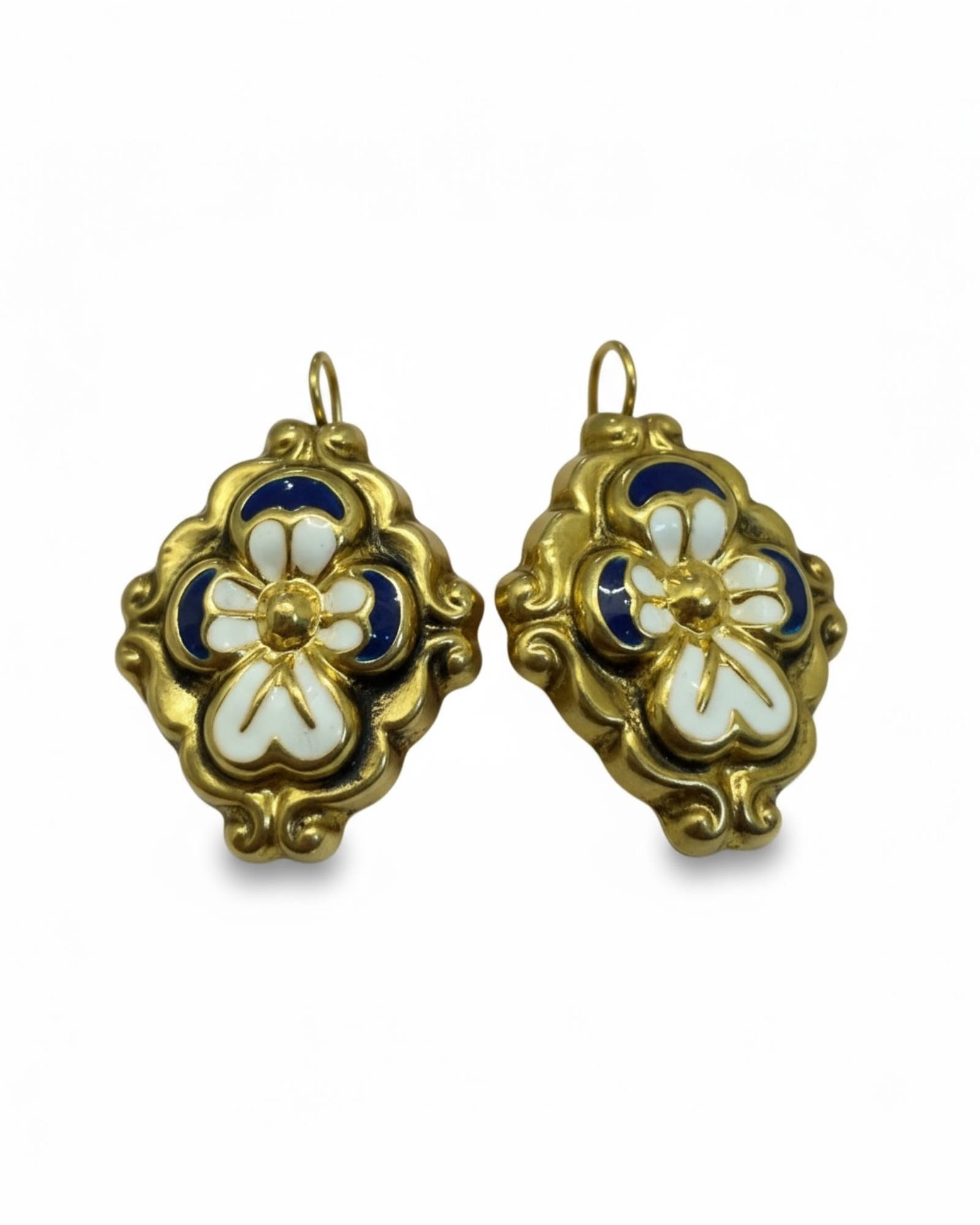 Blue Baroque Earrings with Flowers in Gold-Plated Silver
