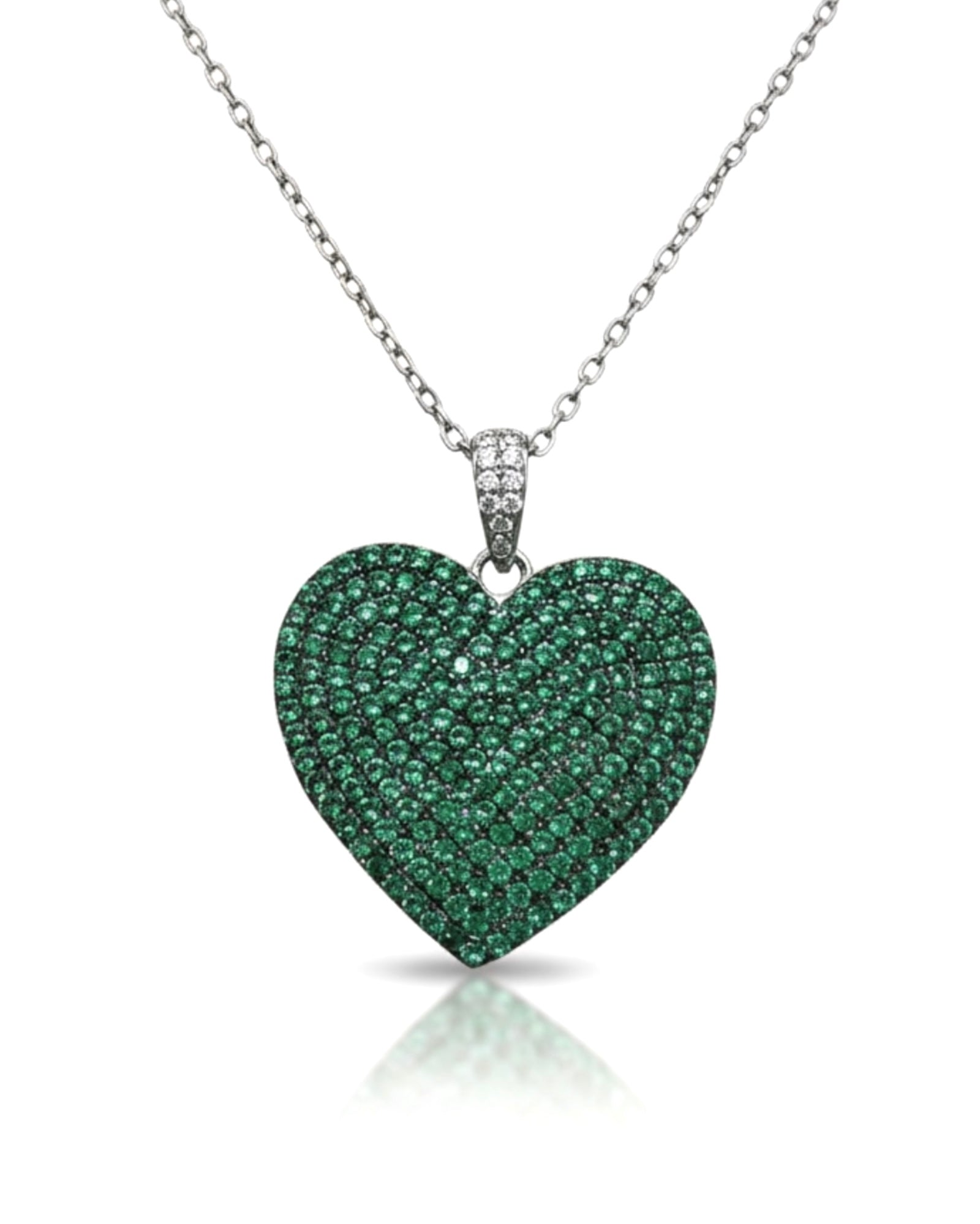 Green Heart Necklace in Silver