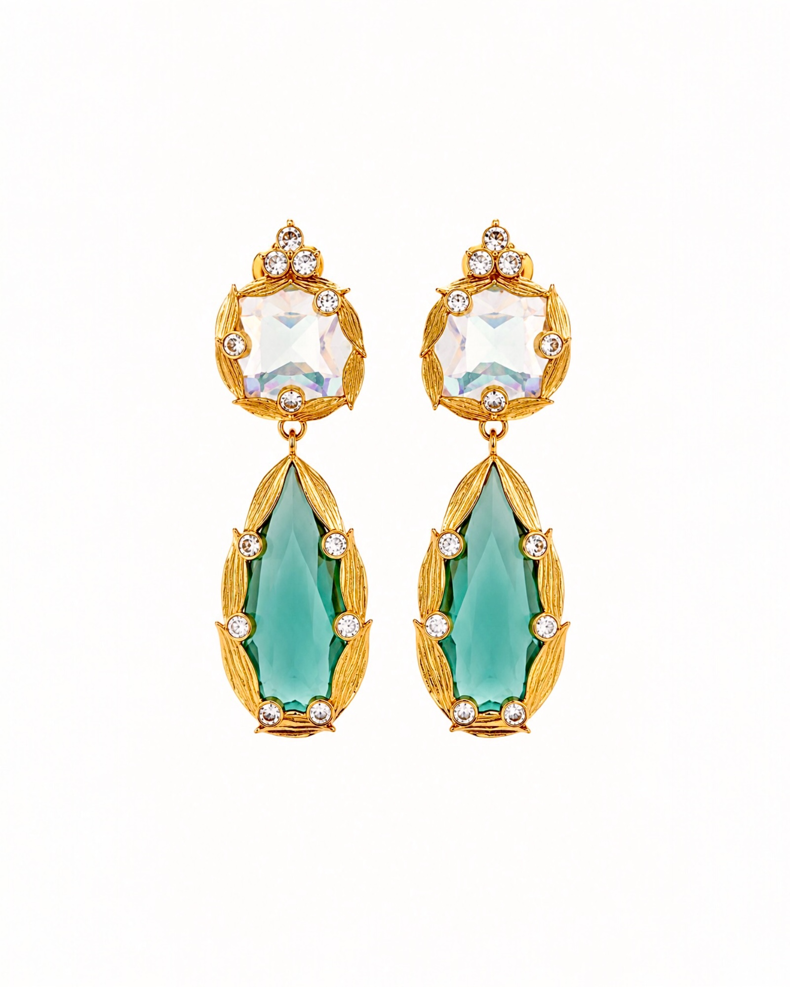 Earrings with Green Stone in Gold-Plated Silver