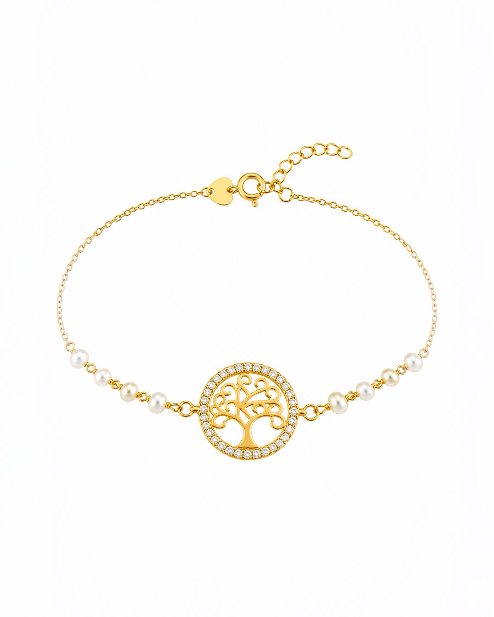 Pulseira Árvore da Vida com Pérolas e Prata Dourada