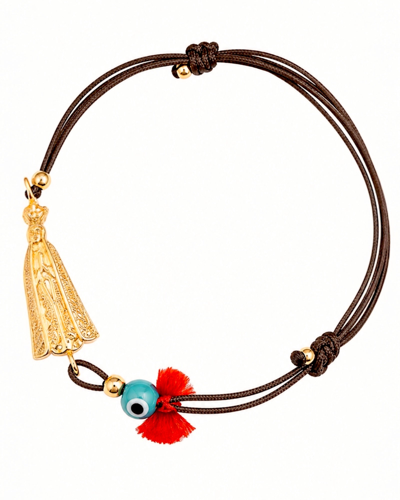 Pulseira Seda Nossa Senhora de Fátima em Prata Dourada
