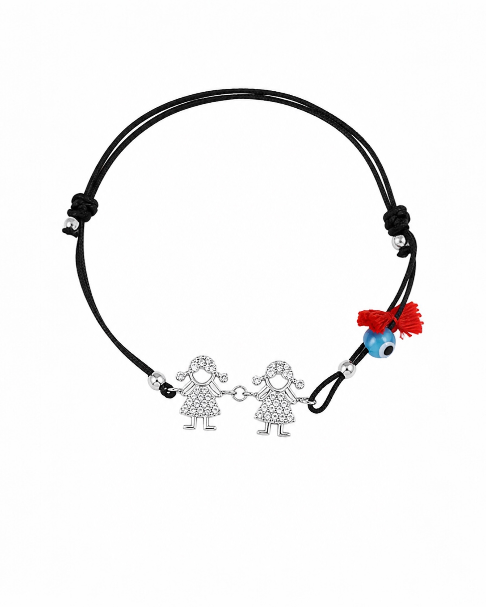 Pulseira Seda Duas Meninas em Prata