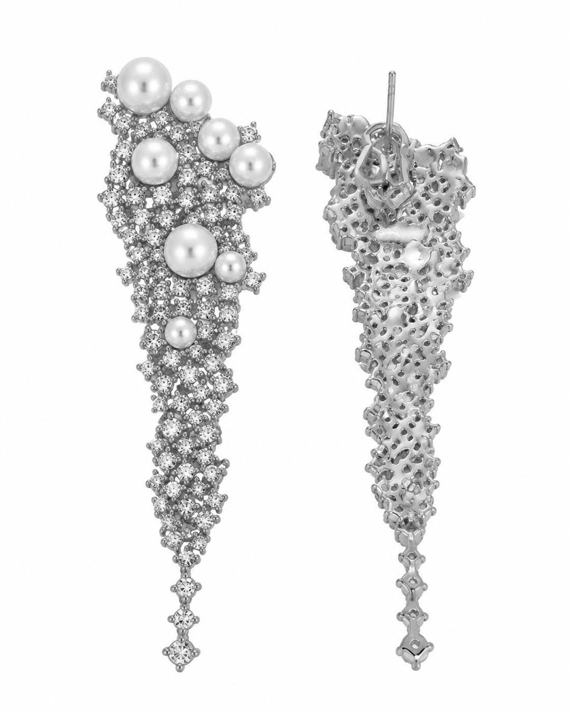 Cascade Earrings with Pearls and Sparkle in Silver