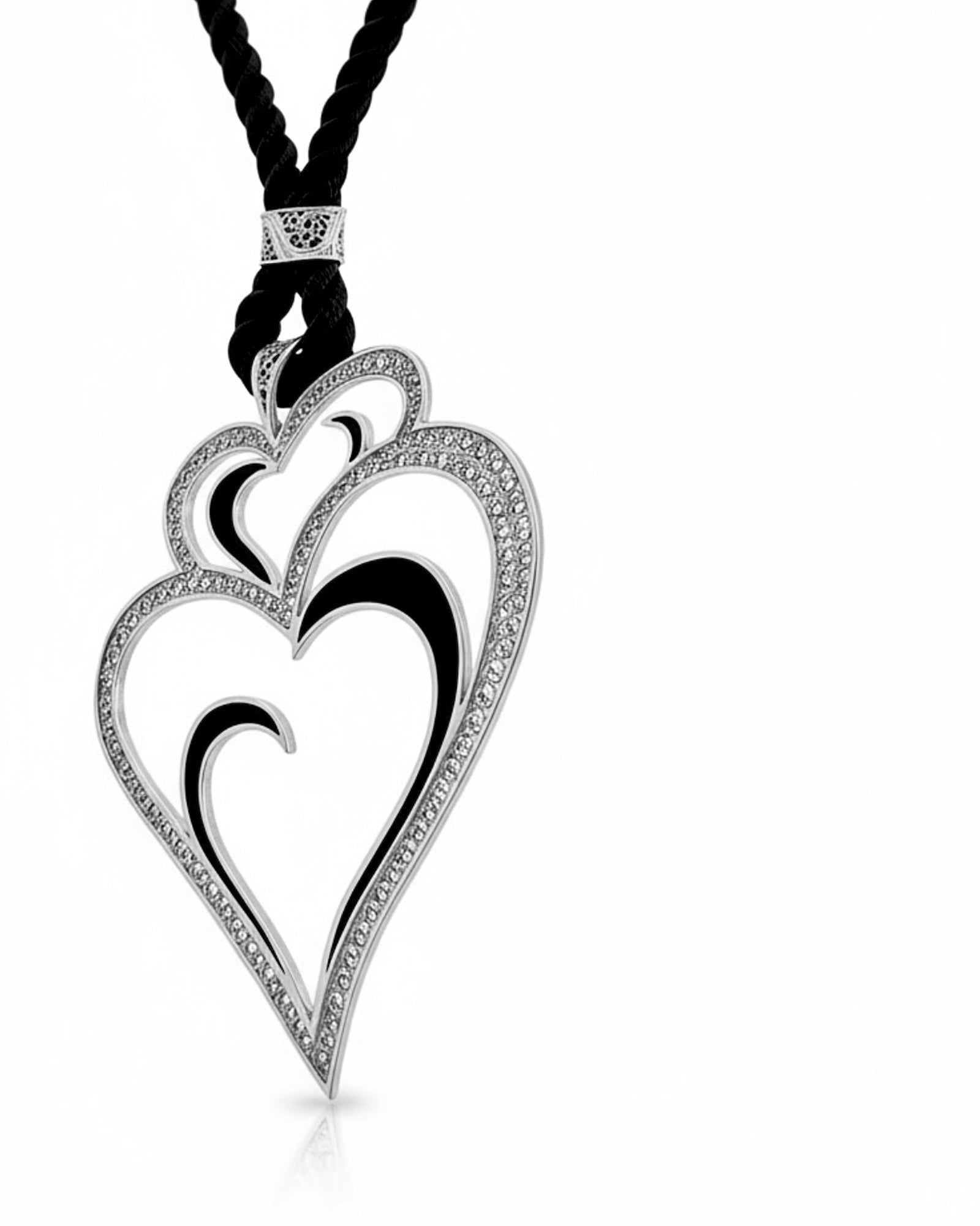 Viana Heart Necklace is Love with Black Enamel