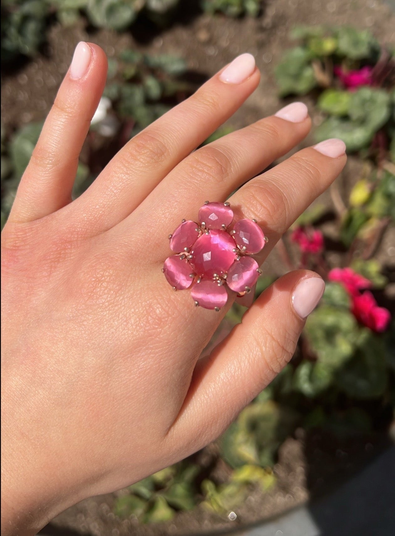 Anel Flor Cor-de-Rosa em Prata Rosa