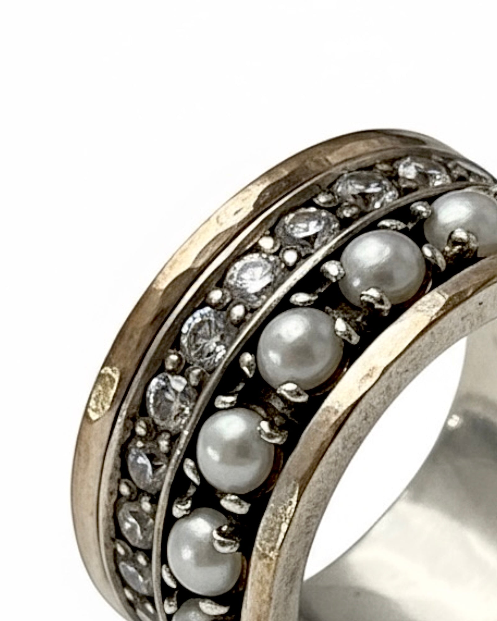 Anti-Stress Ring/Wedding Ring with Pearls in Silver and Gold