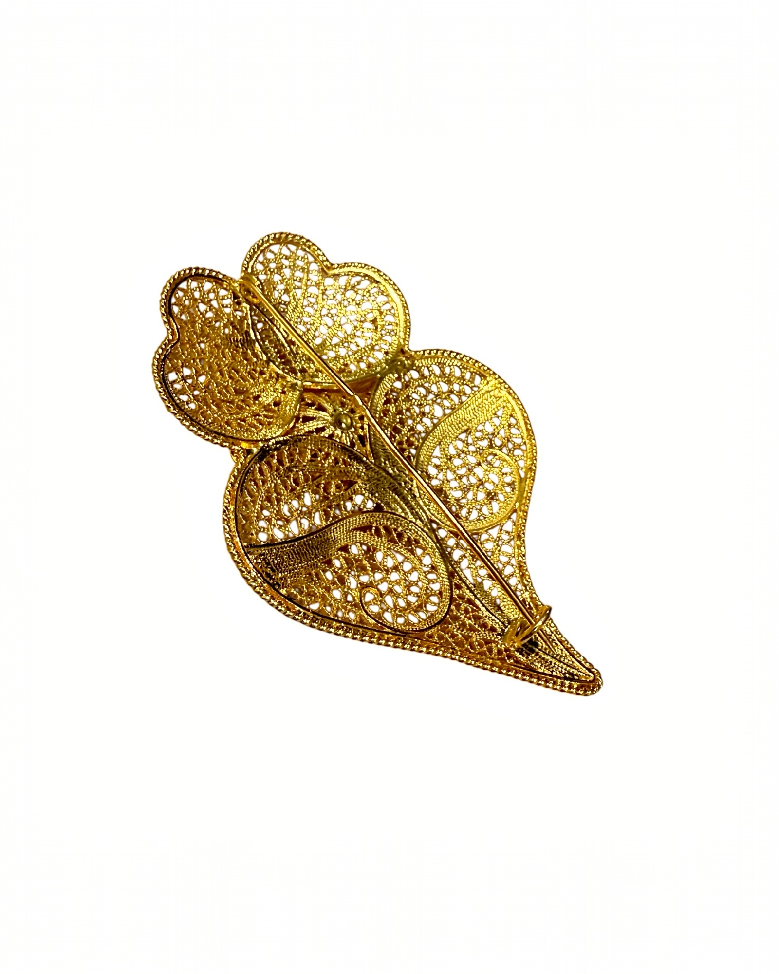 Alfinete Coração de Viana em Prata Dourada