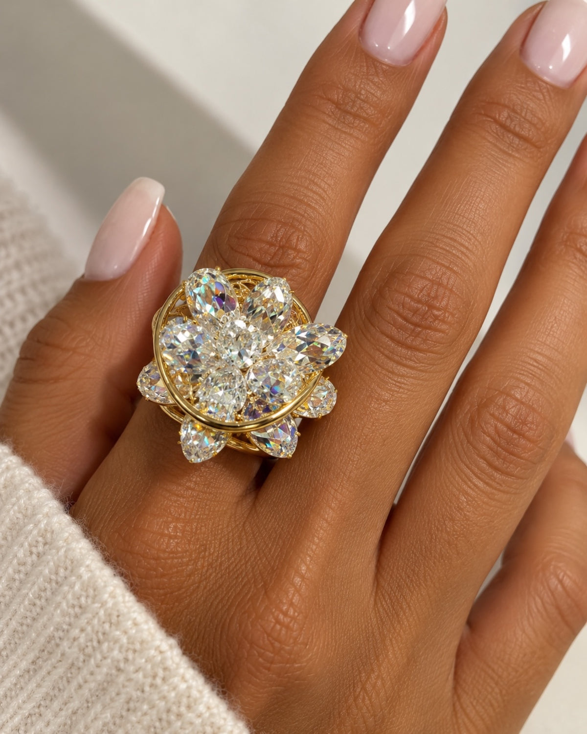 Anel Cristal em Prata Dourada