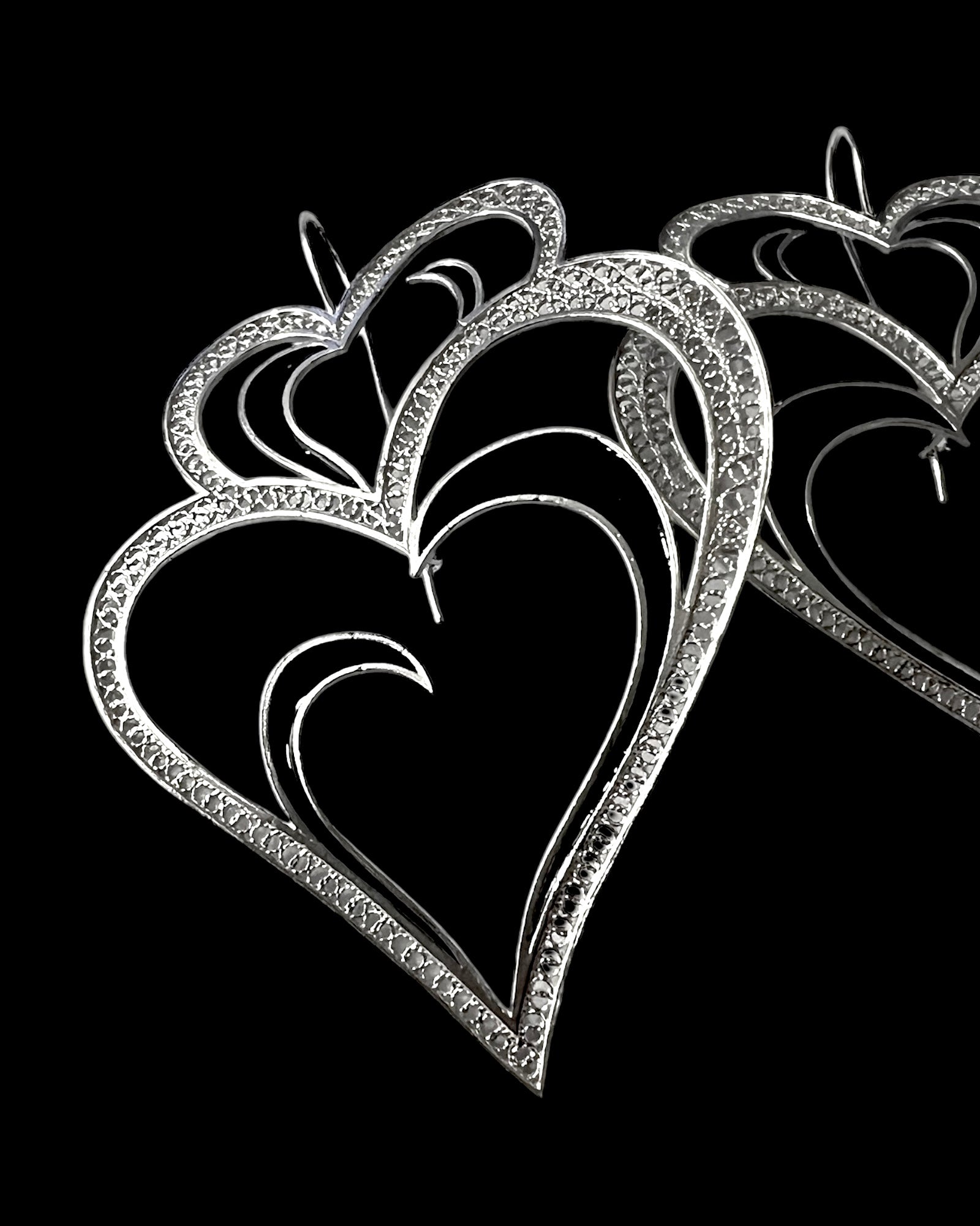 Viana is Love Heart Earrings with Black Enamel on Silver