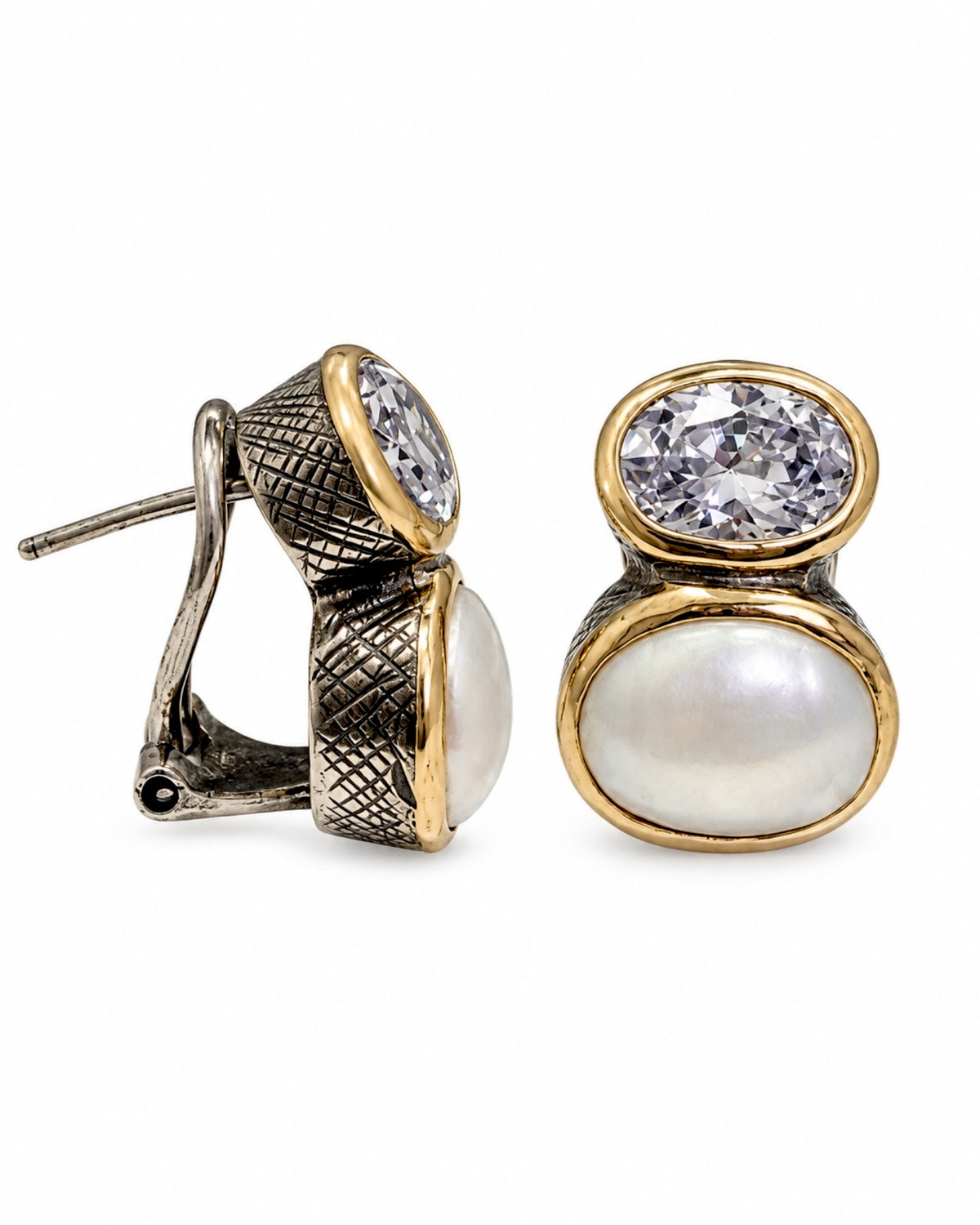 Pearl Earrings in Silver and Gold