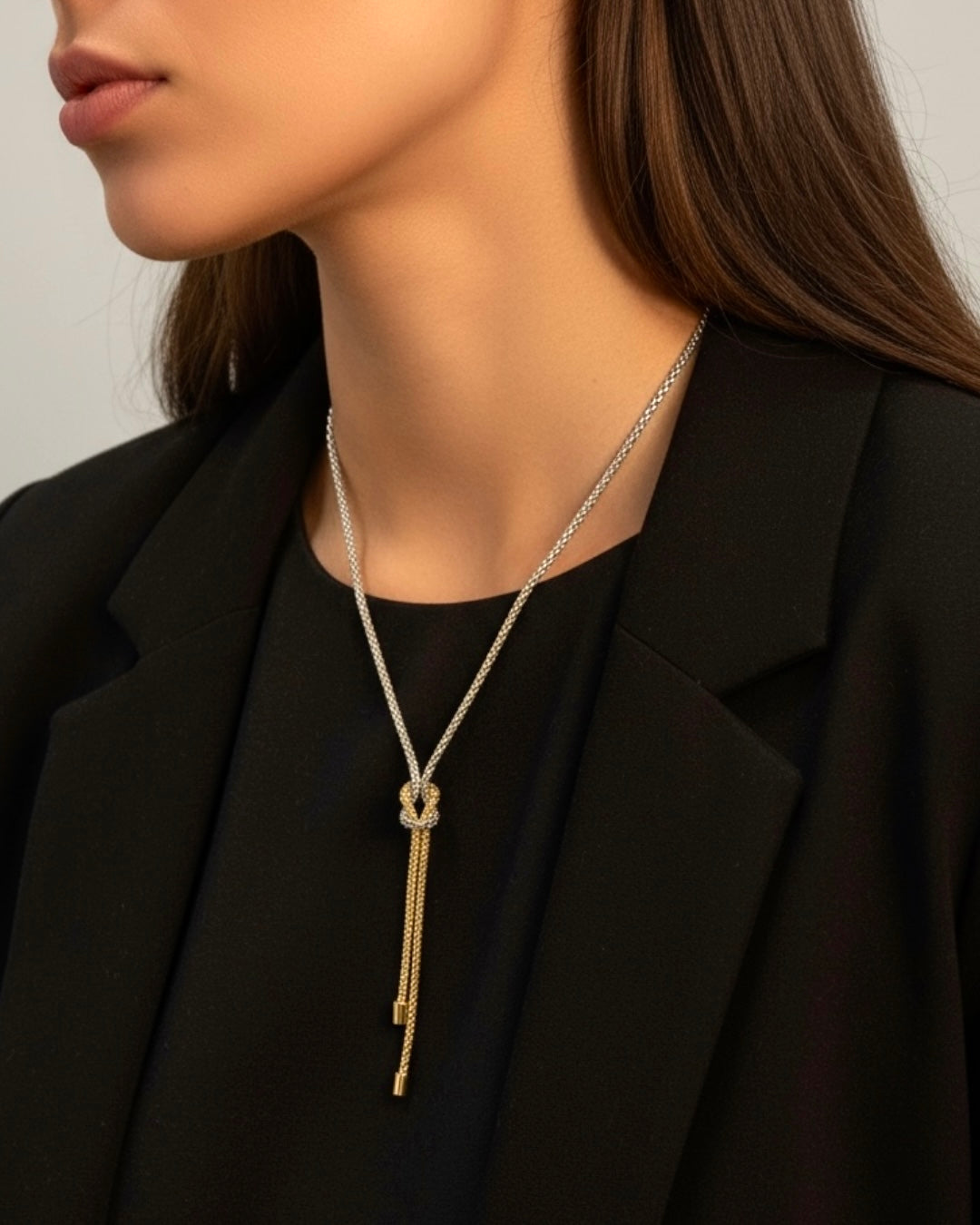 Happiness Knot Necklace in White and Gold Silver