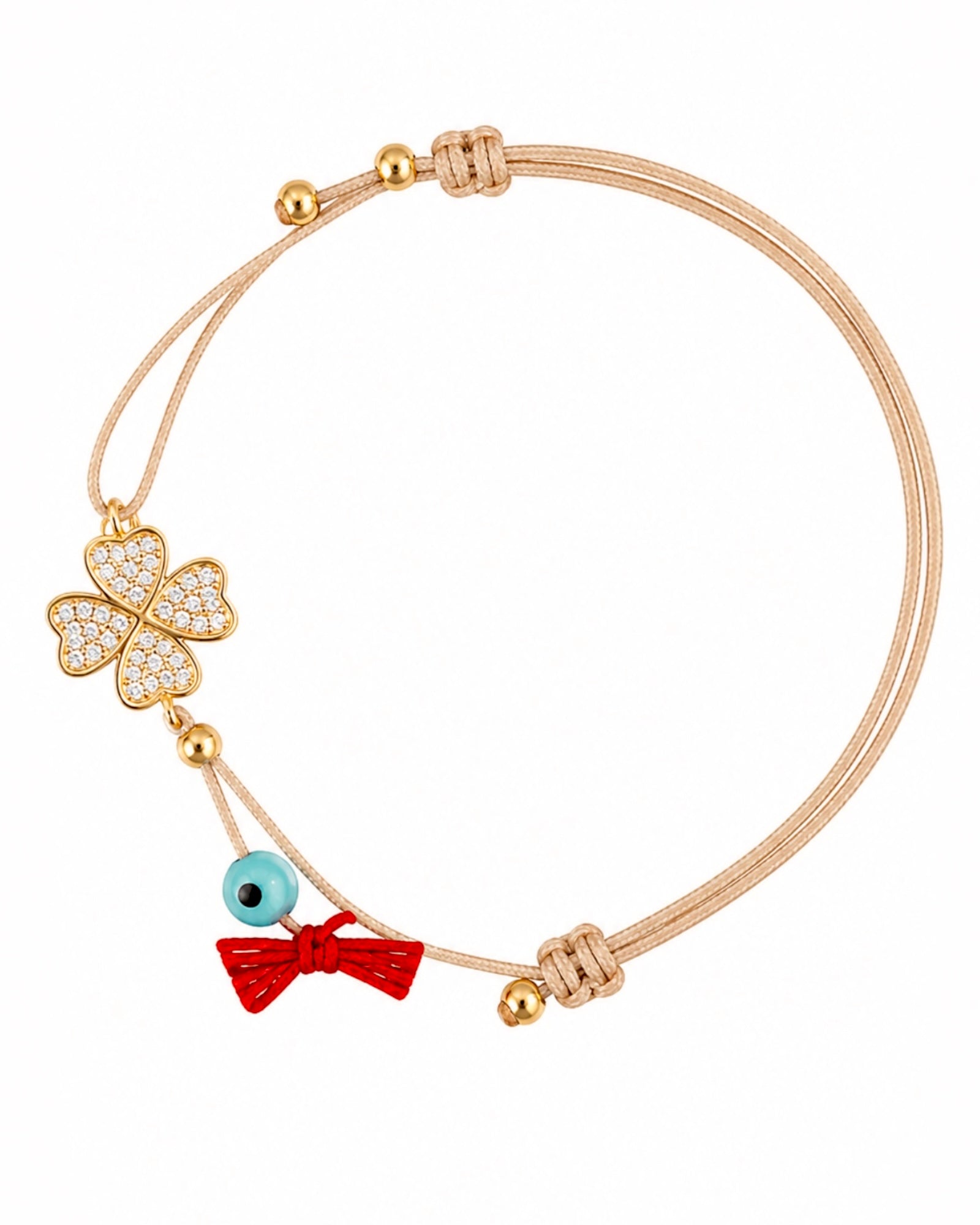 Pulseira Seda Trevo em Prata Dourada