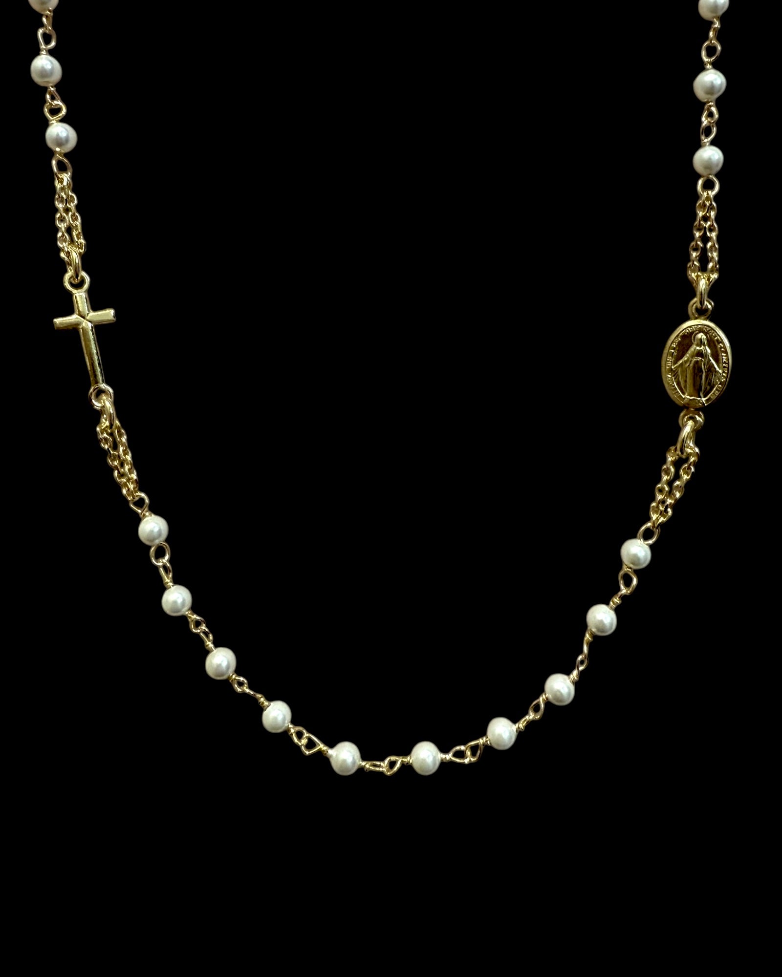 Filigree Pearl Necklace in Gold Plated Silver