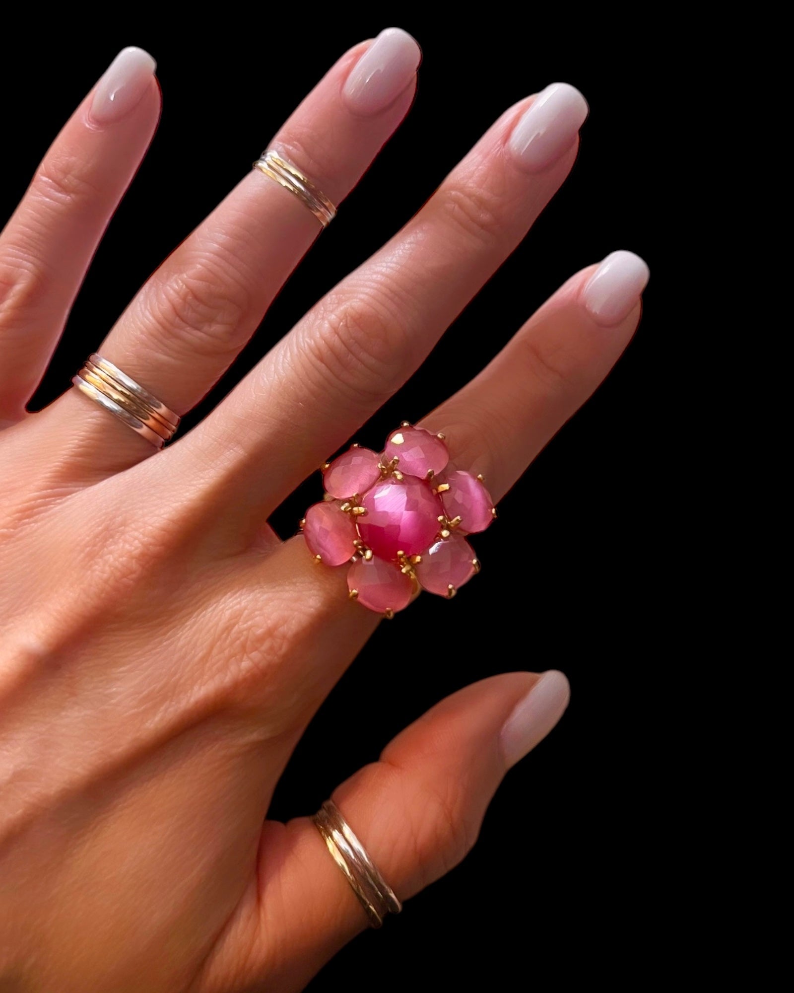 Anel Flor Cor-de-Rosa em Prata Rosa