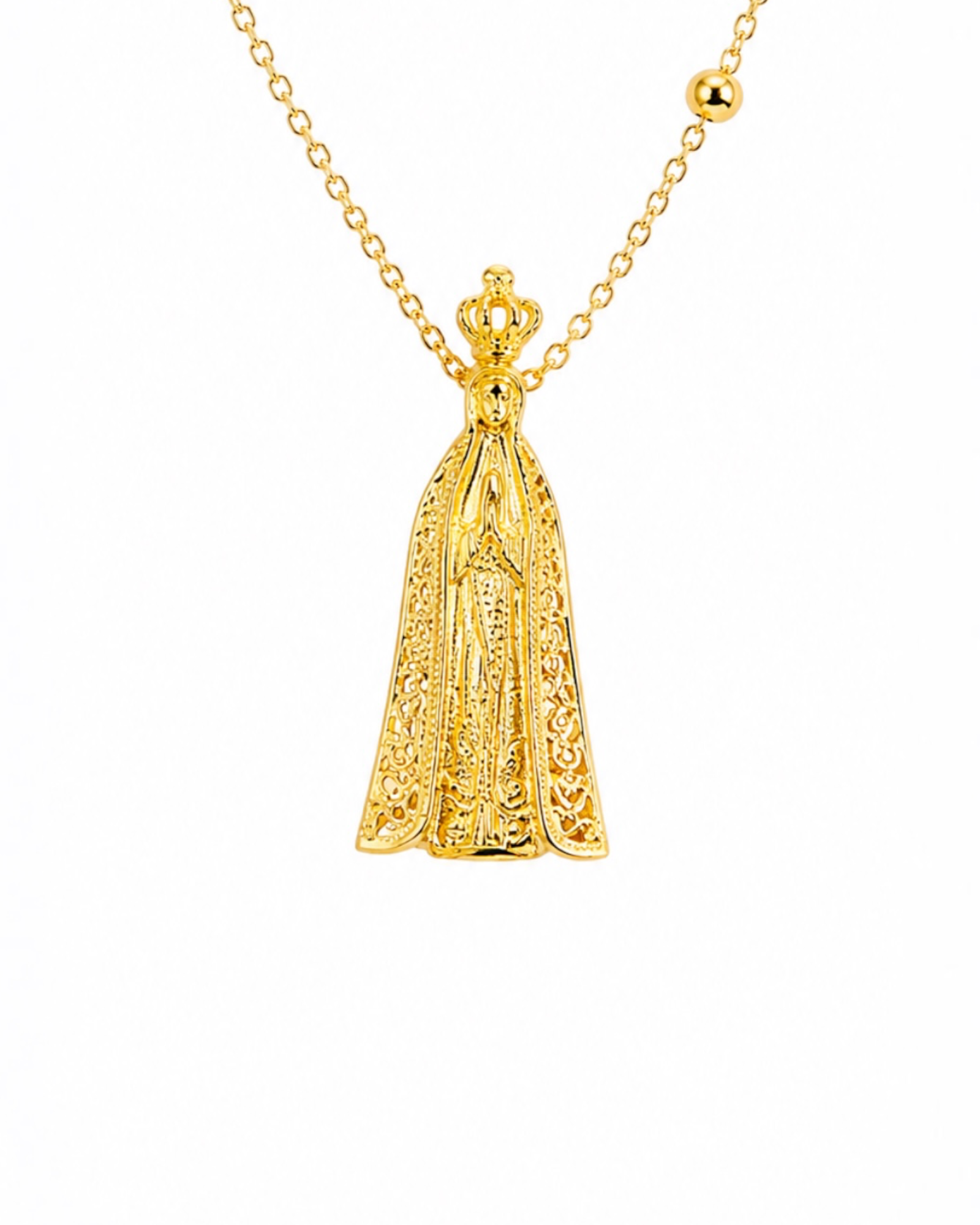 Colar Nossa Senhora de Fátima em Prata Dourada