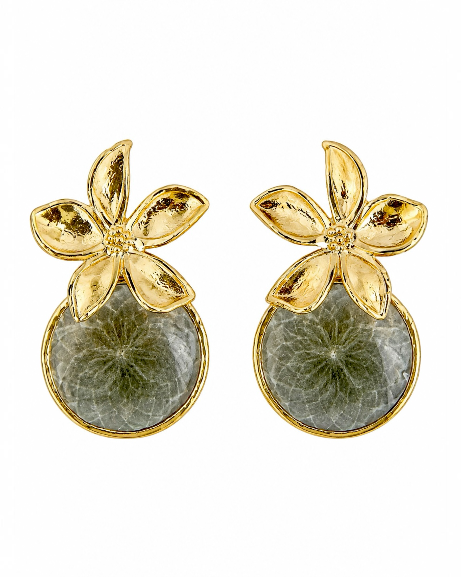 Flower Earrings in Smoky Gray Gold Plated Silver