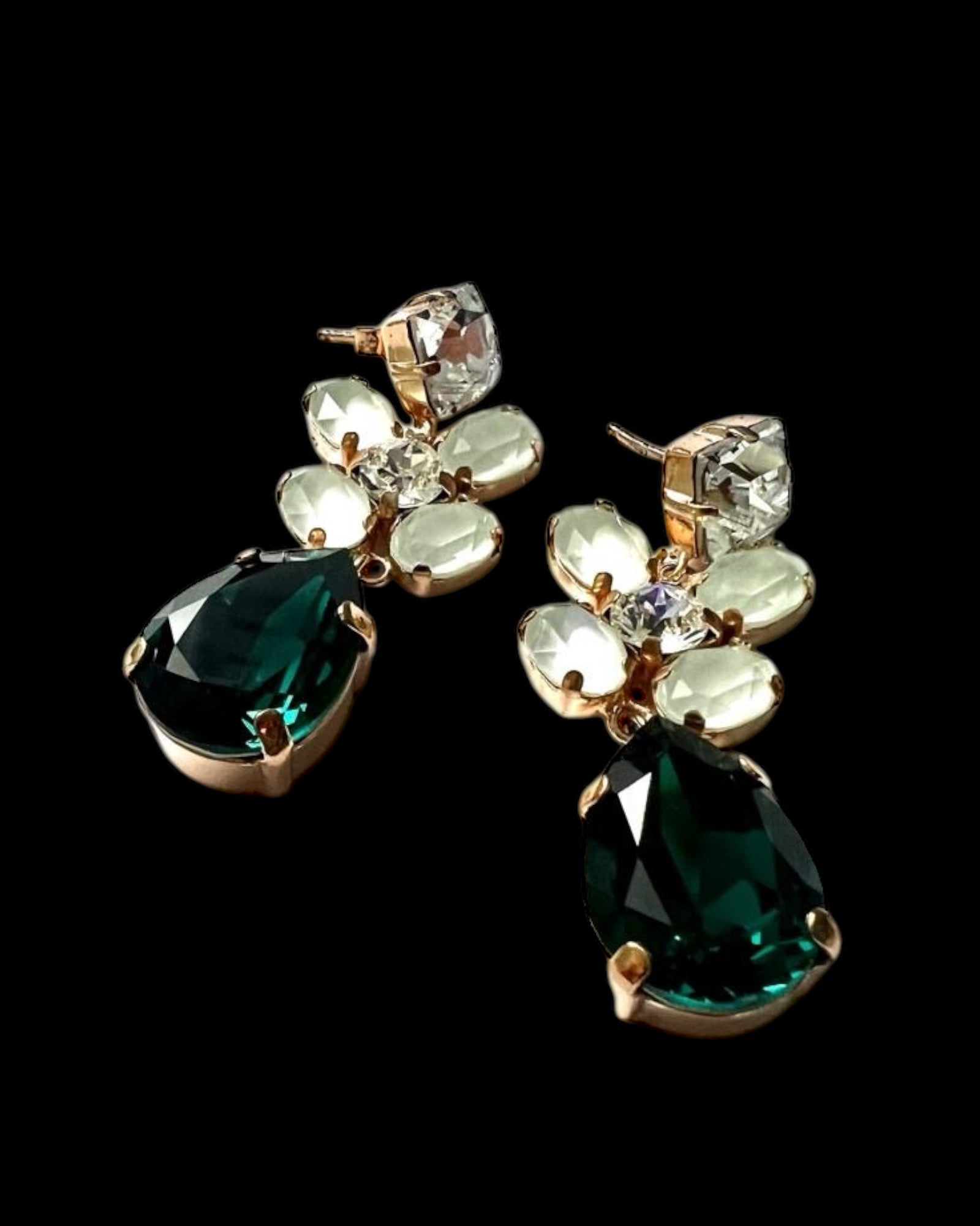 Green Drop Earrings in Rose Silver