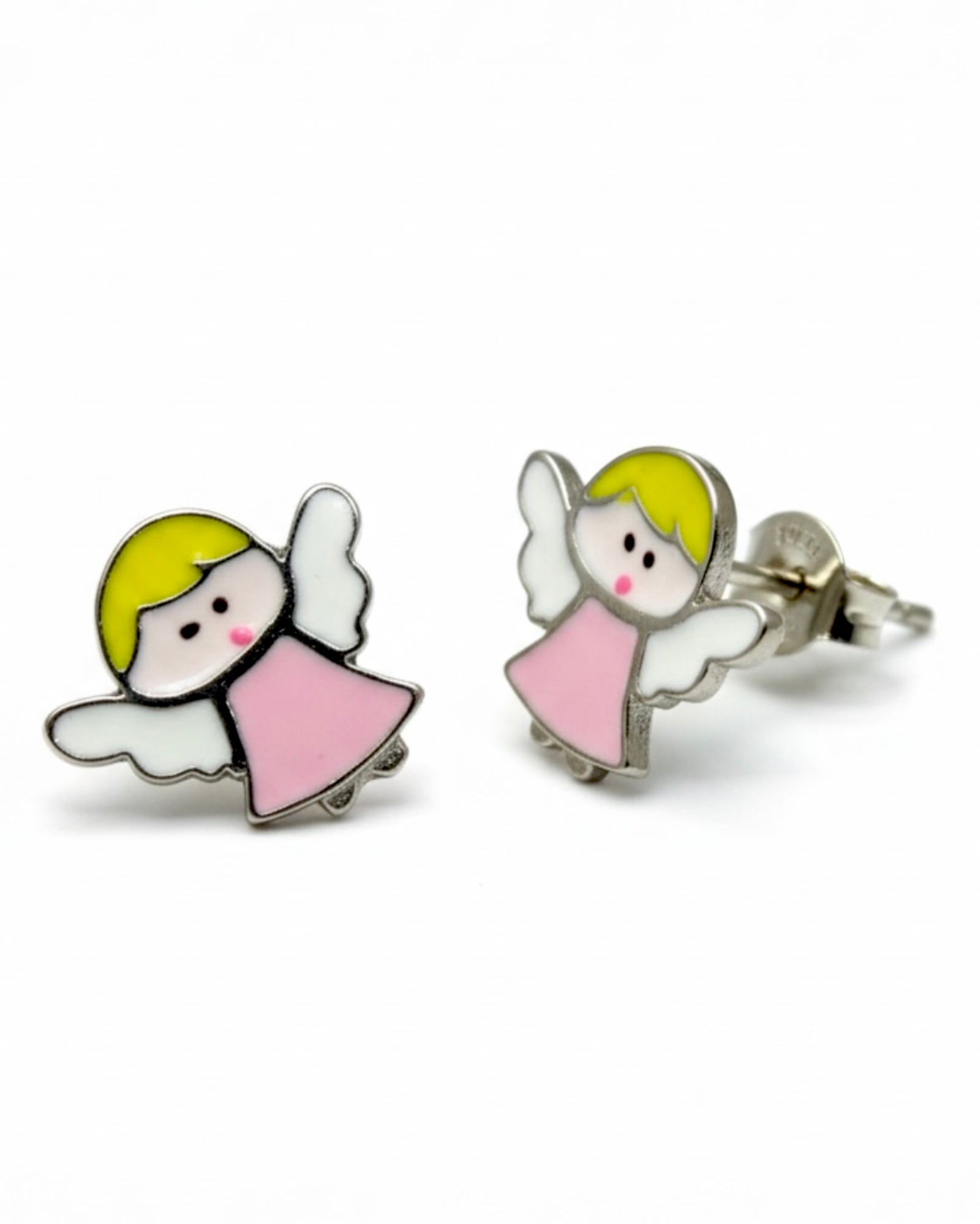 Pink Angel Earrings for Children in Silver