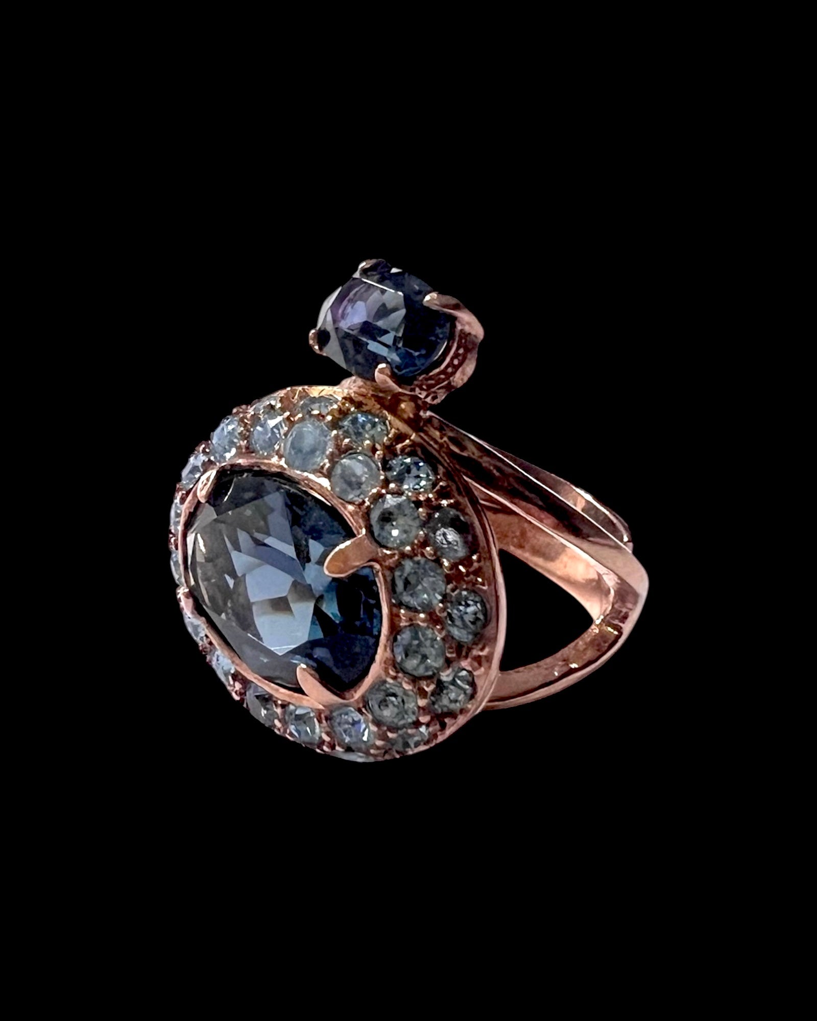 Anel Azul em Prata Rosa