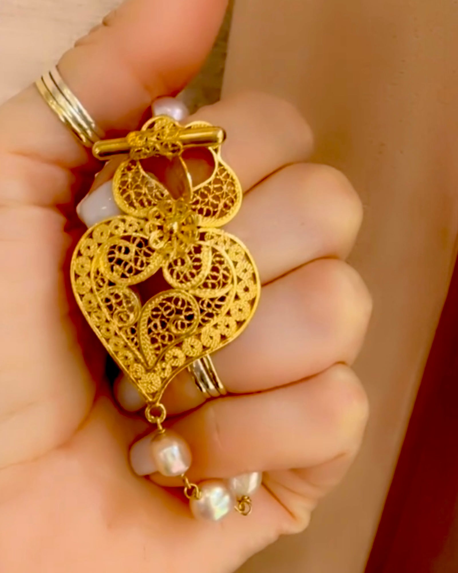 Pulseira Coração de Viana em Prata Dourada