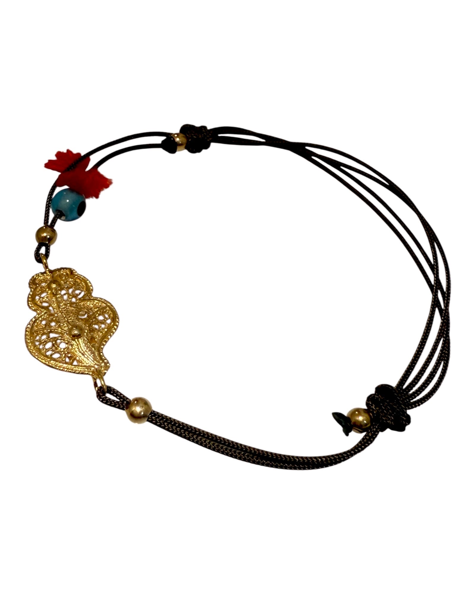 Pulseira Seda Coração de Viana em Prata Dourada