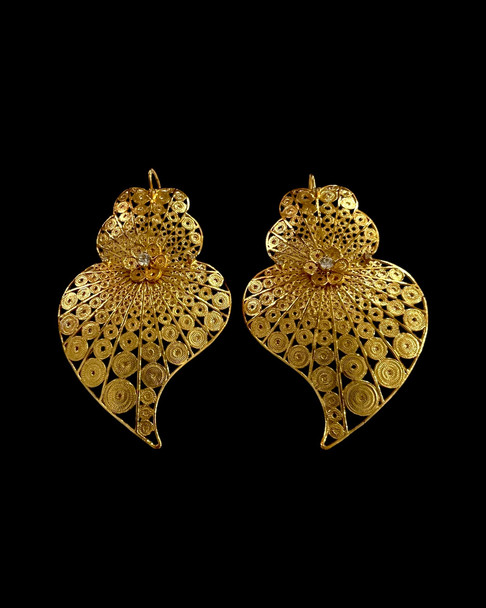 Viana Heart Earrings in Filigree in Gold Plated Silver