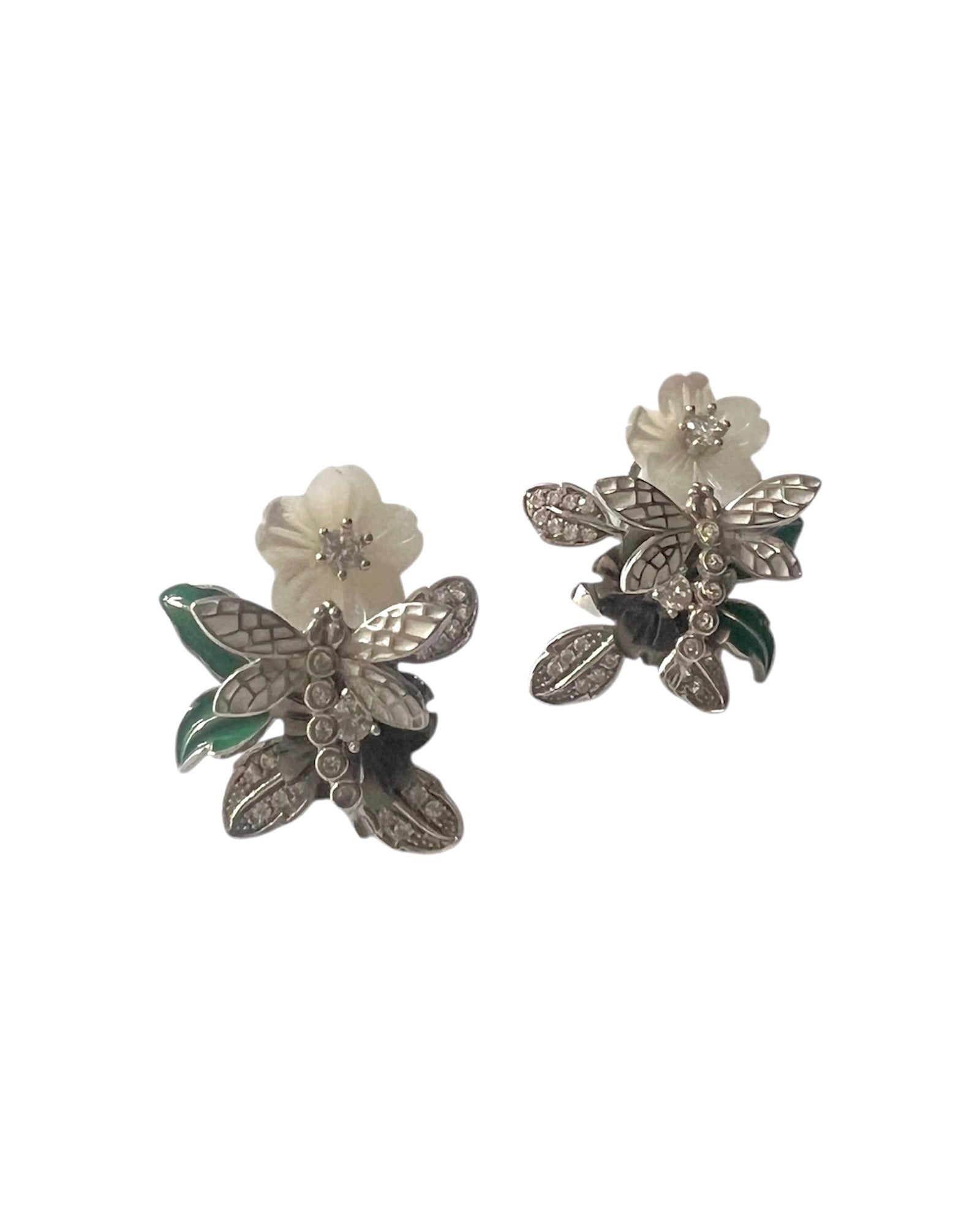 Flower and Butterfly Earrings in Silver