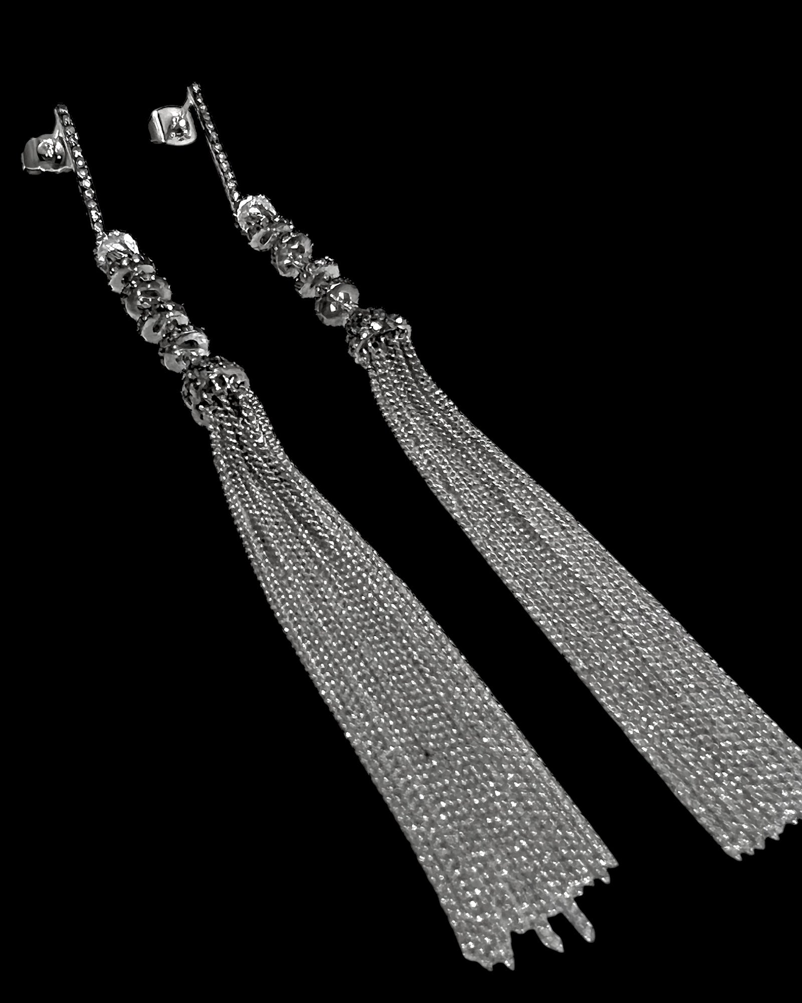 Long Earrings with Sphere Mesh in Silver