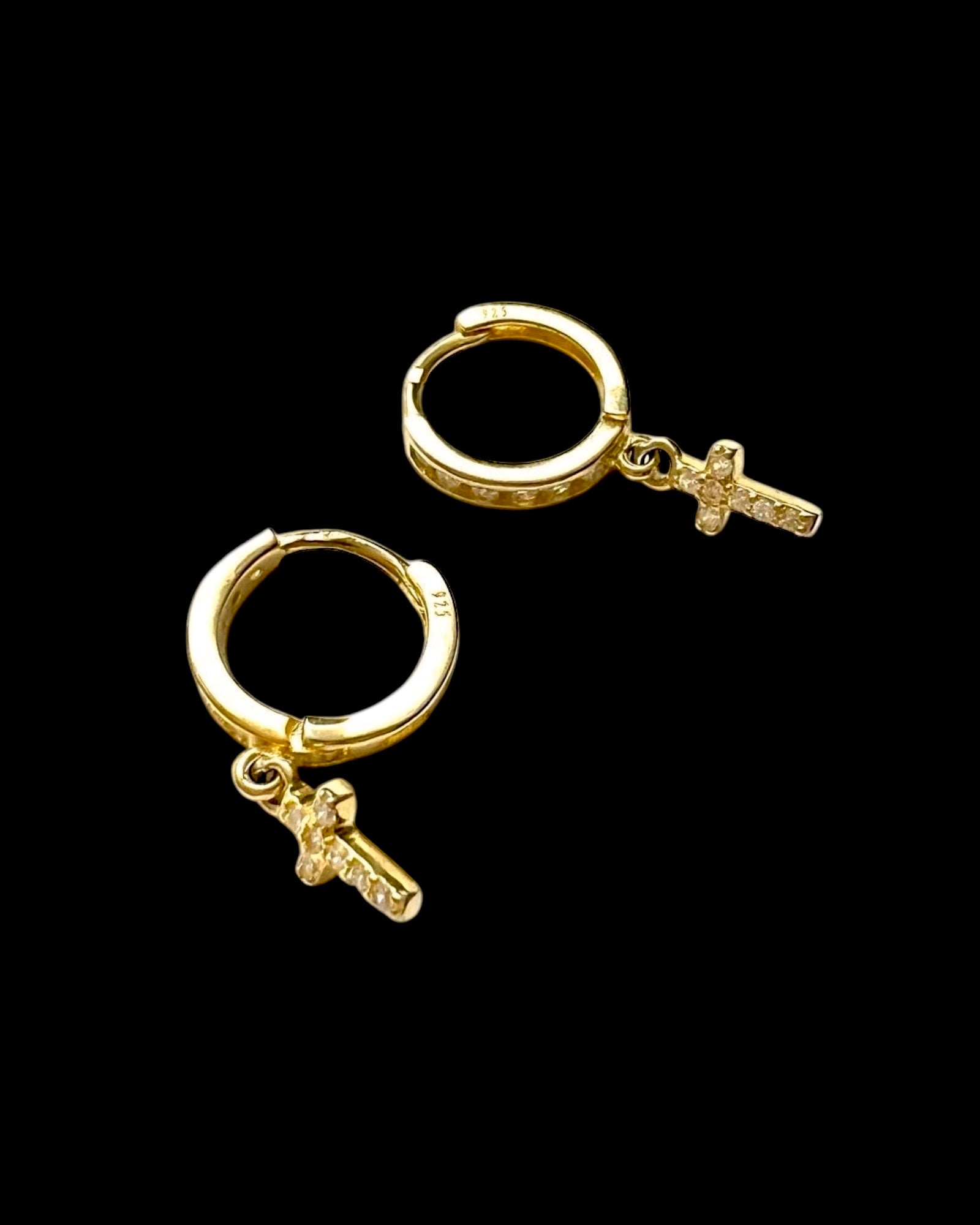 Gold Plated Silver Cross Hoops