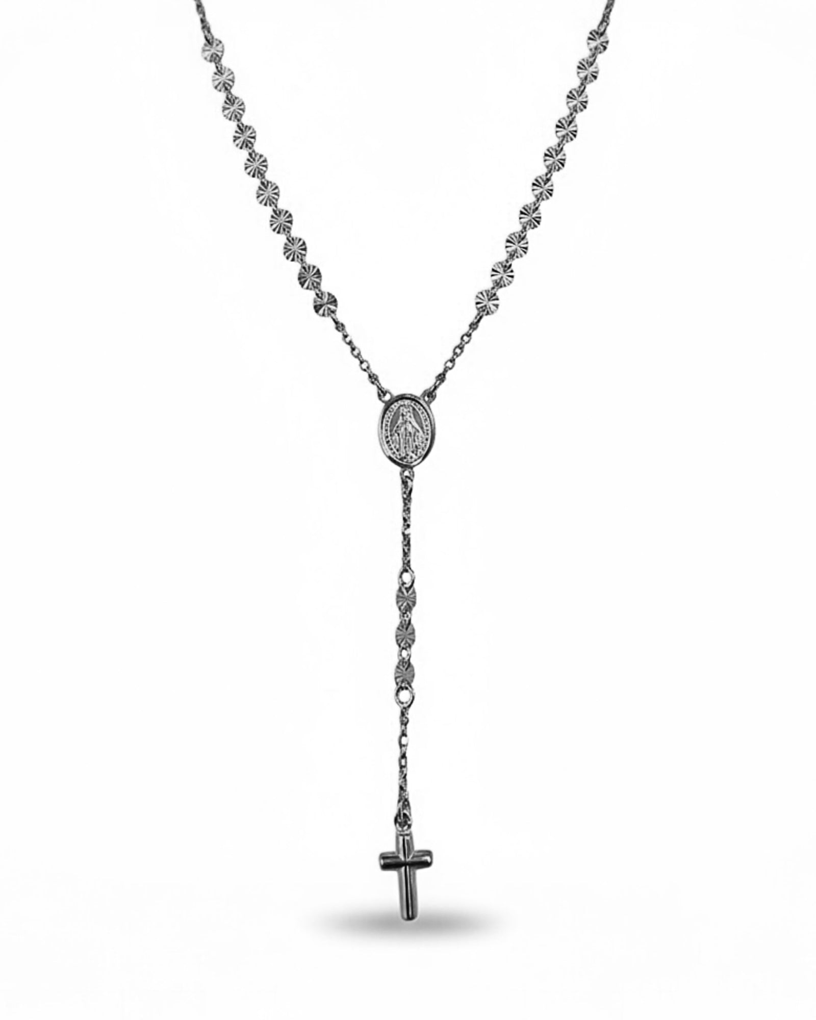 White Silver Rosary Necklace