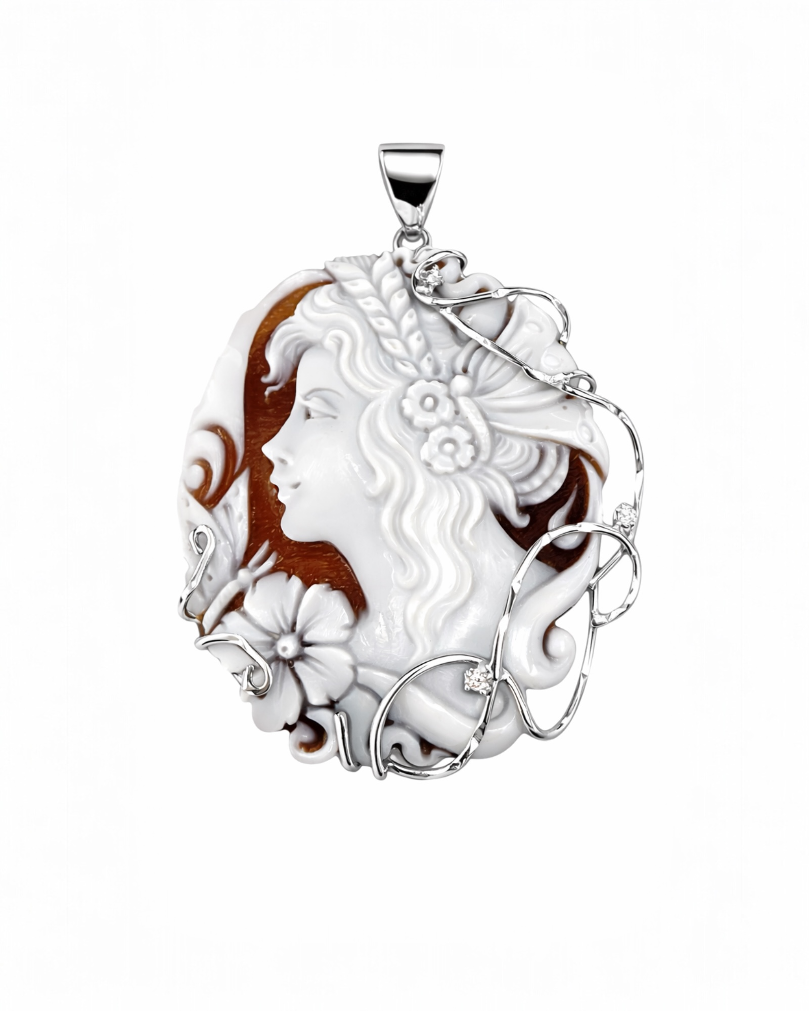 Medalha Camafeu com Brilhos em Prata