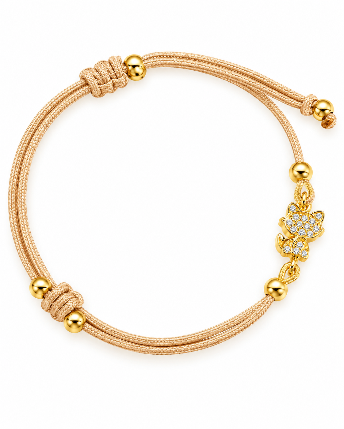 Pulseira Seda Gato em Prata Dourada
