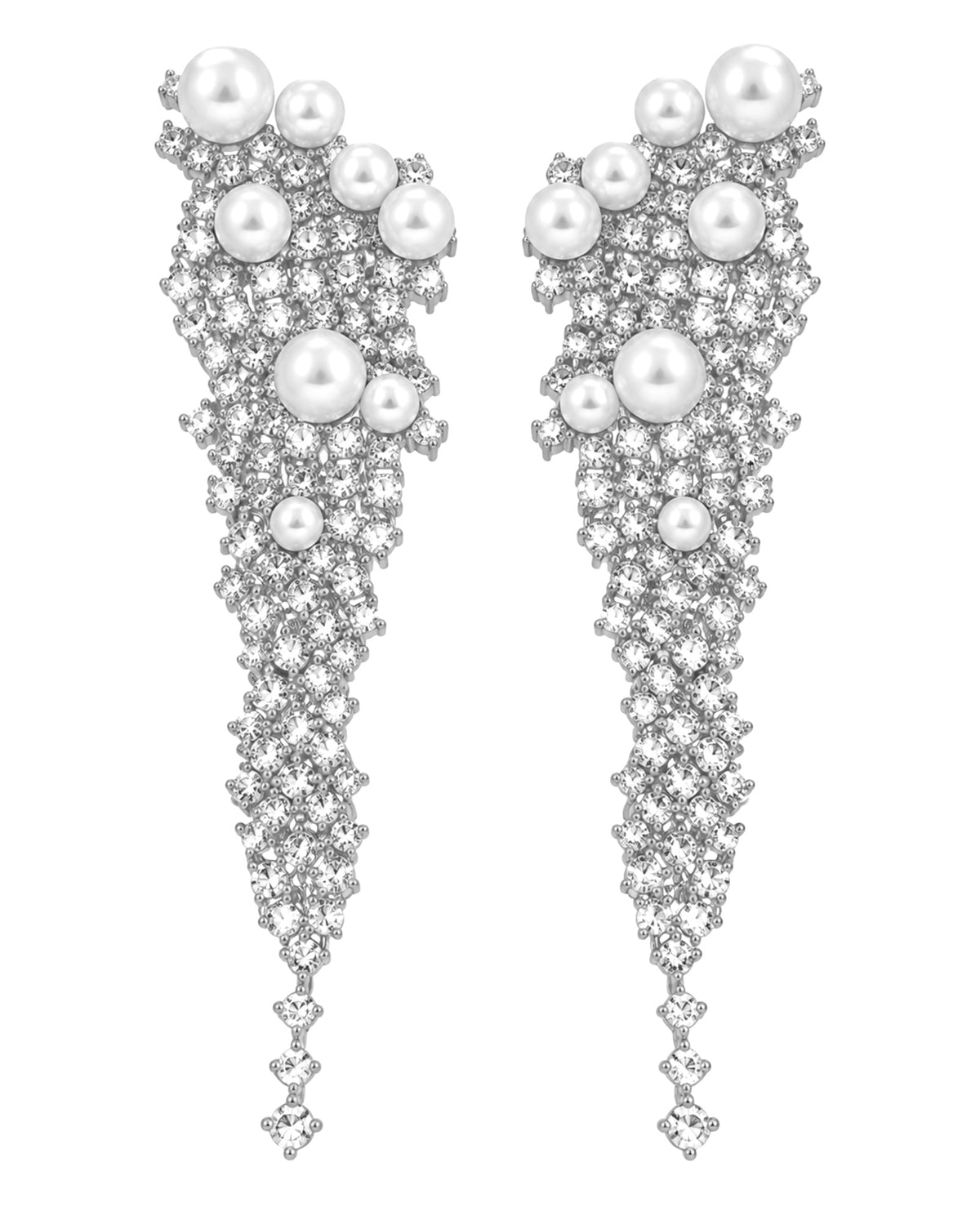 Cascade Earrings with Pearls and Sparkle in Silver