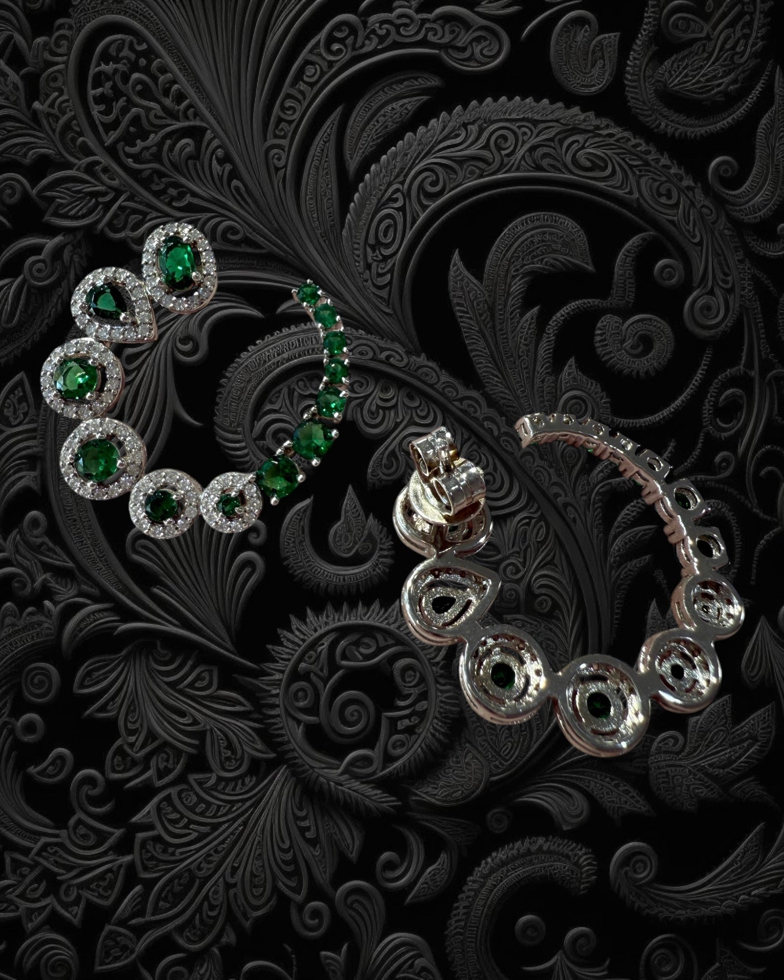 Green Silver Earrings