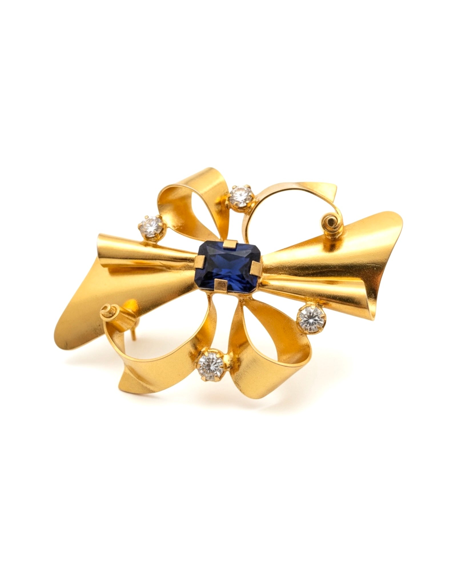 Alfinete Laço Azul em Prata Dourada