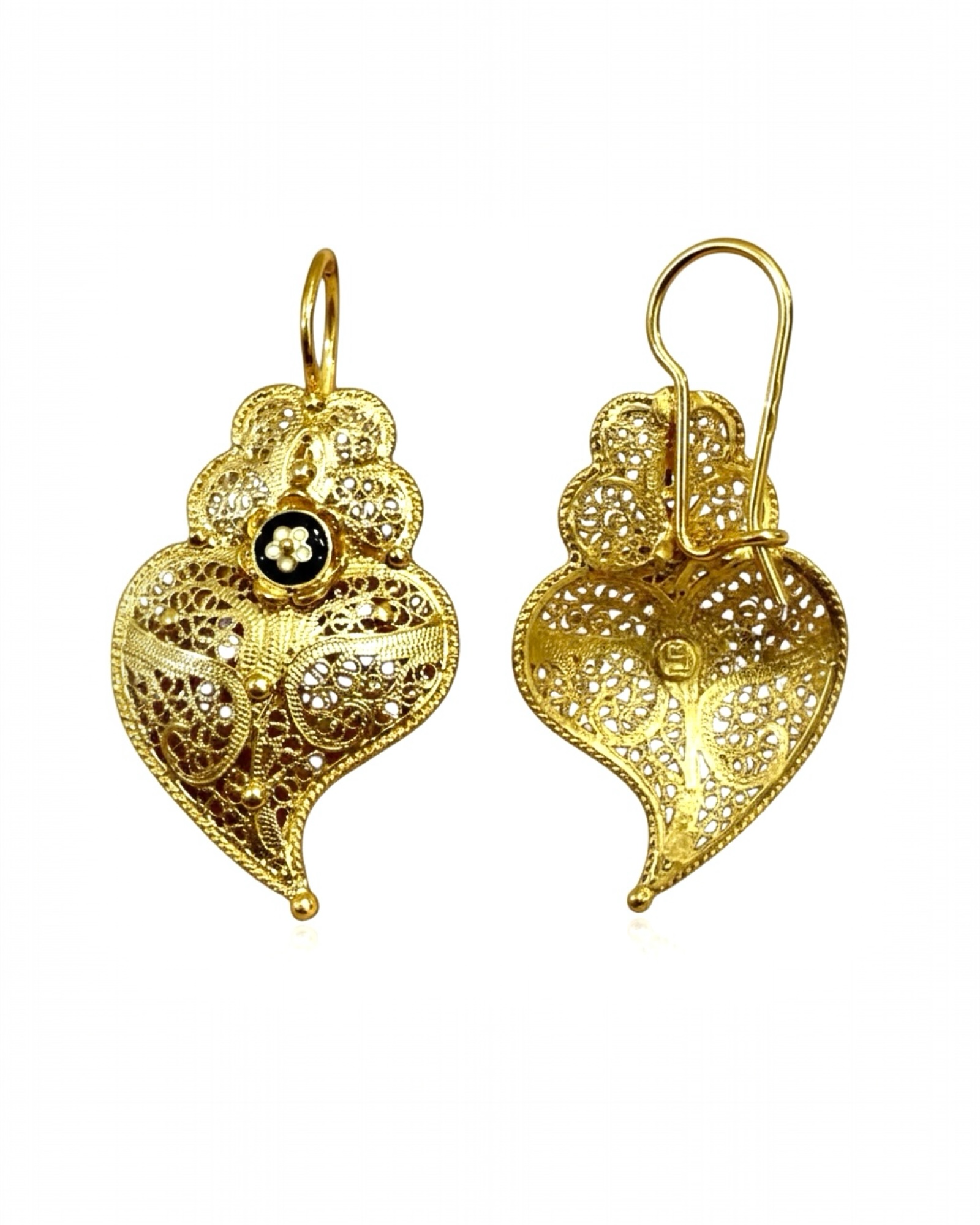 Viana Heart Earrings with Blue Snail in Gold-Plated Silver