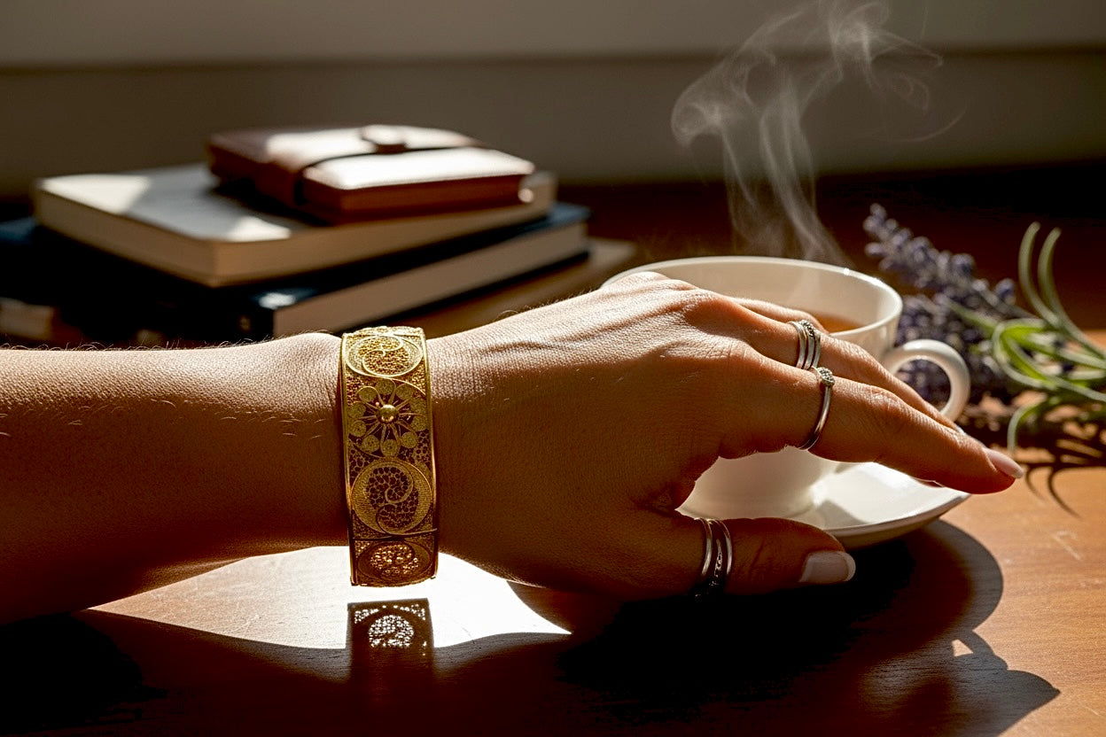 Pulseira Escrava de Filigrana em Prata Dourada