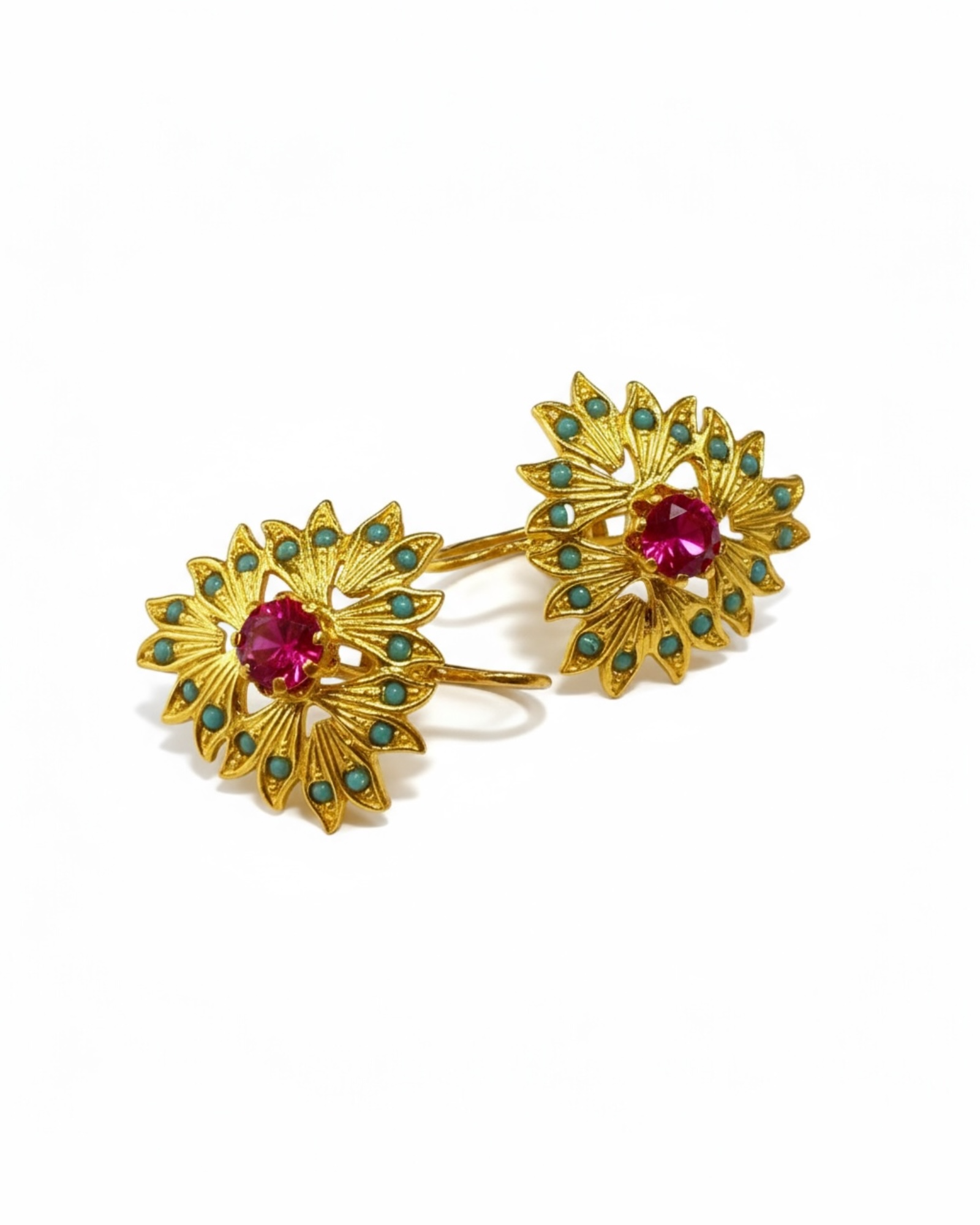 Earrings with Pink and Turquoise Stones in Gold-Plated Silver