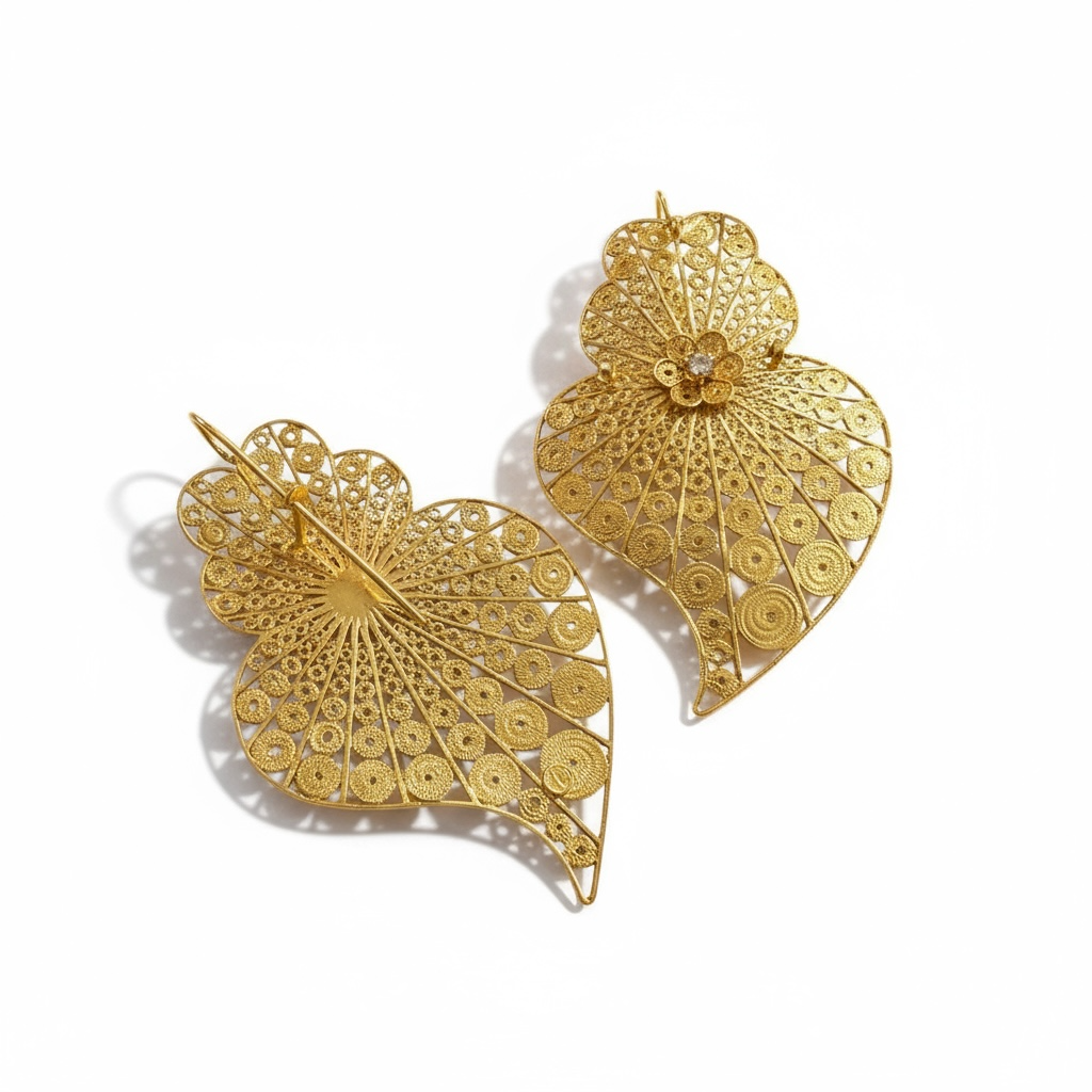 Viana Heart Filigree Earrings in Gold-Plated Silver