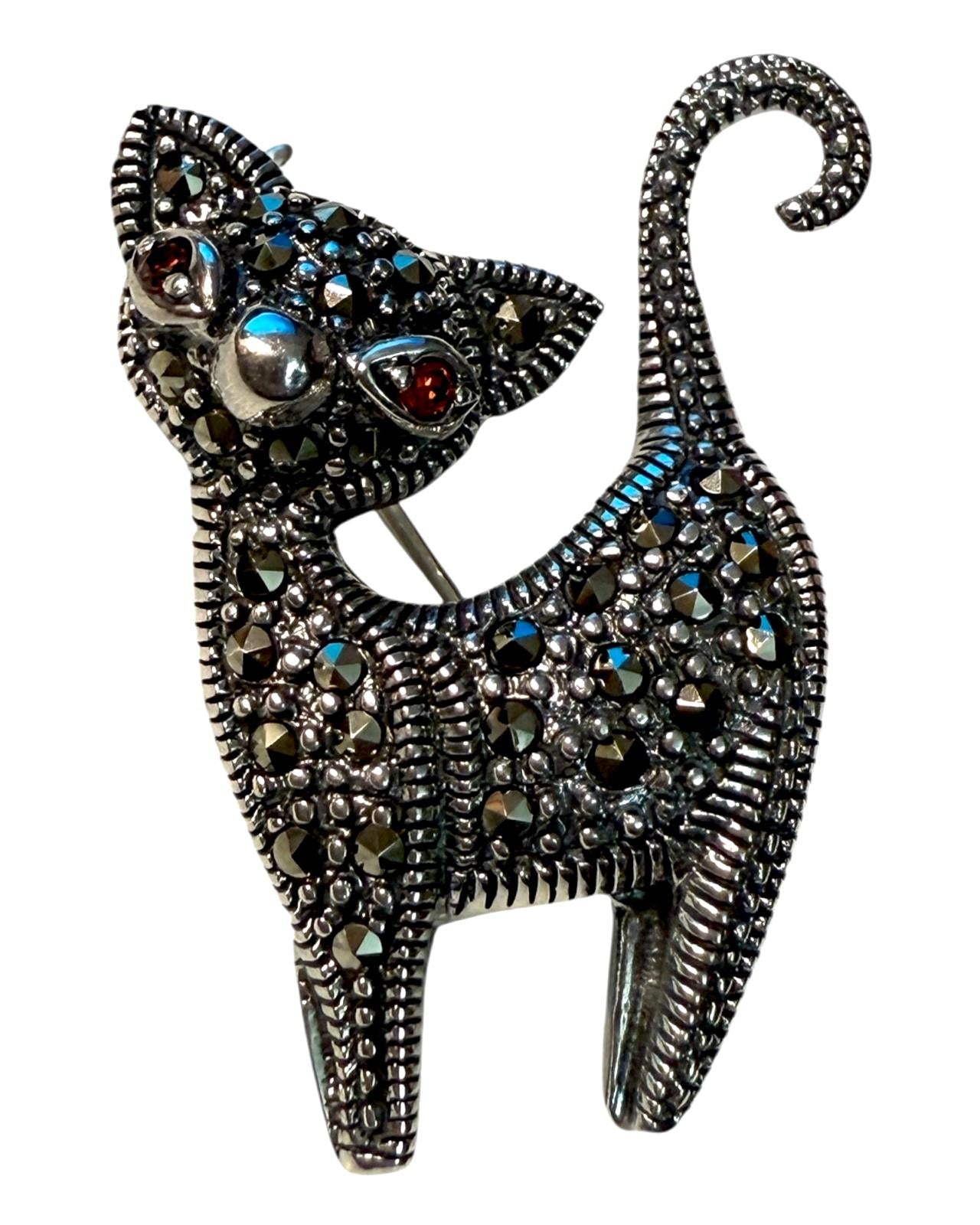 Alfinete Gato com Marcassites em Prata