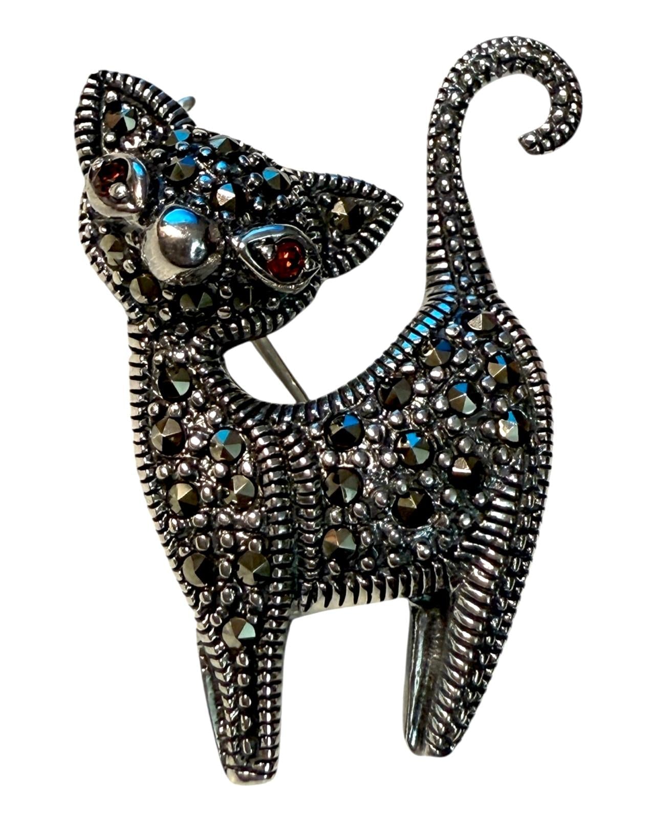 Alfinete Gato com Marcassites em Prata